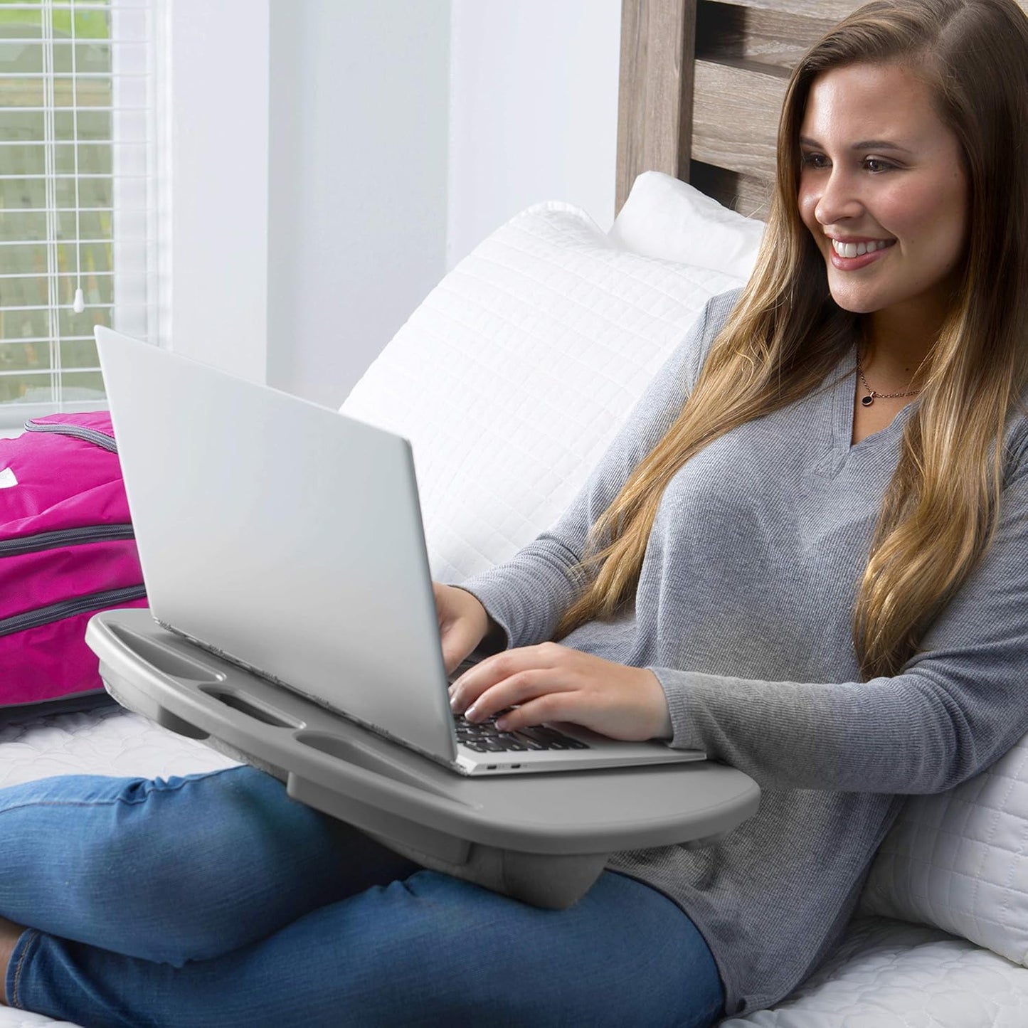 LAPGEAR MyDesk Lap Desk with Device Ledge and Phone Holder - Cool Gray - Fits up to 15.6 Inch Laptops - Style No. 44435