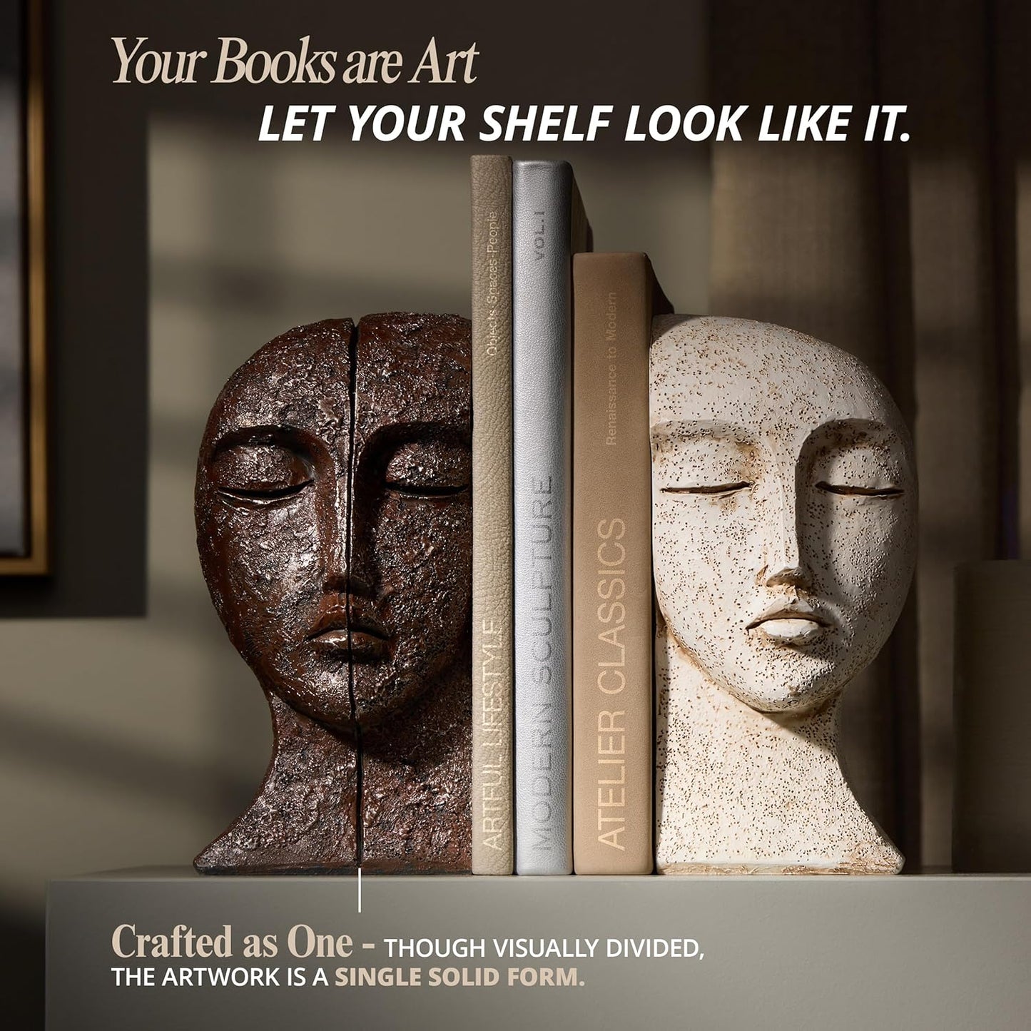 Heavy Duty Book Ends for Shelves - Book Ends for Heavy Books, Book Stopper for Shelves, Bookends for Shelves, Book Ends Unique, Bookends Decorative, Aesthetic Bookshelf Decor, The Tranquil Faces