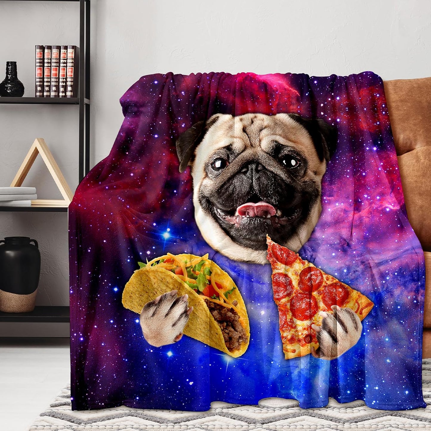 Cute Galaxy Pug Blanket Cartoon Throw Blanket, Kids Plush Fleece Blanket Super Cozy Soft Flannel Blanket Decorative Fuzzy Throws for Sofa Bed Living Room (50×60in, Galaxy Pug)