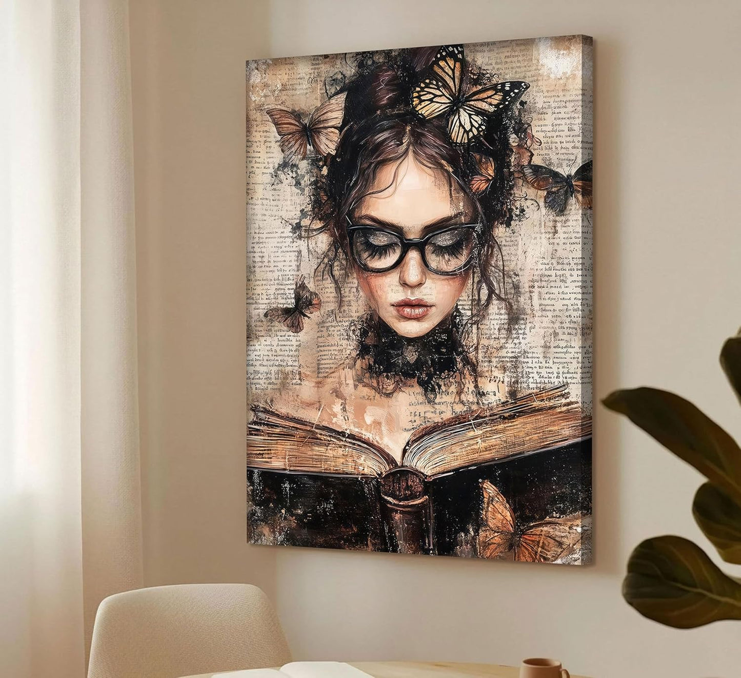 Framed Reading Woman Canvas Wall Art Moody Victorian Female Scholar Poster Print Dark Academy Picture Gothic College Aesthetic Wall Decor for Bedroom Living Room Library Corner Bedroom Dorm 12x16in