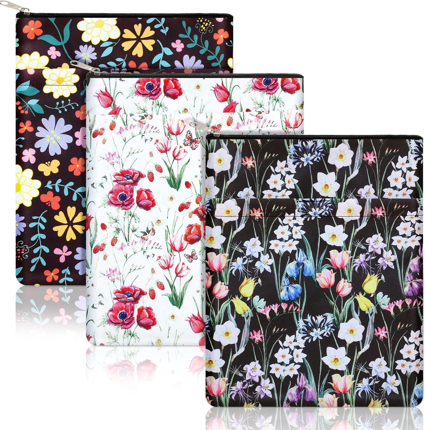 Tinlade 3 Pcs Floral Book Covers with Zipper Cute Flower Pattern Book Covers Lovers Gifts Washable Fabric Protector for Women Friend Sister Accessories Gifts