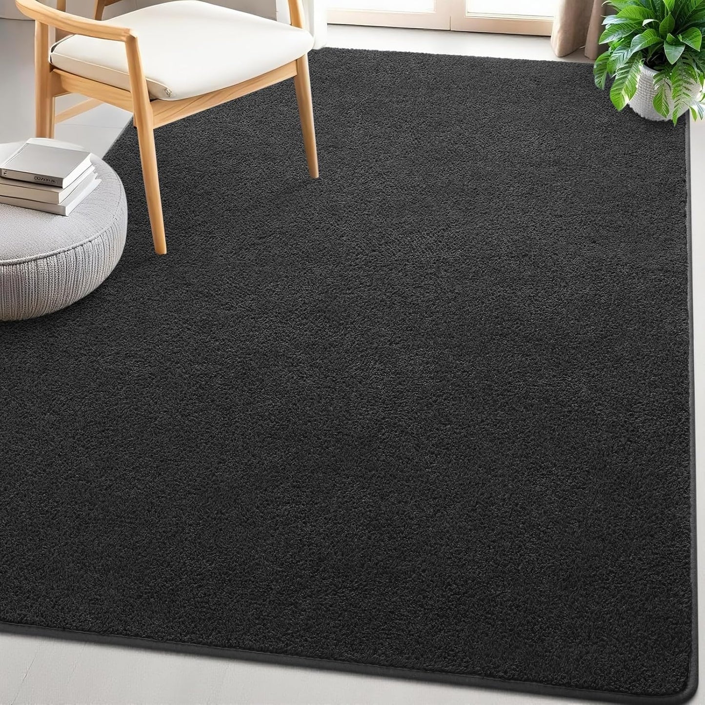 4x6 Feet Area Rugs for Living Room Bedroom,Dark-Grey Thickened Memory Foam Rug,Low Pile Minimalist Non Slip Rugs,Modern Washable Fluffy Carpet for Kids Boys Girls Dorm Nursery Room Decor
