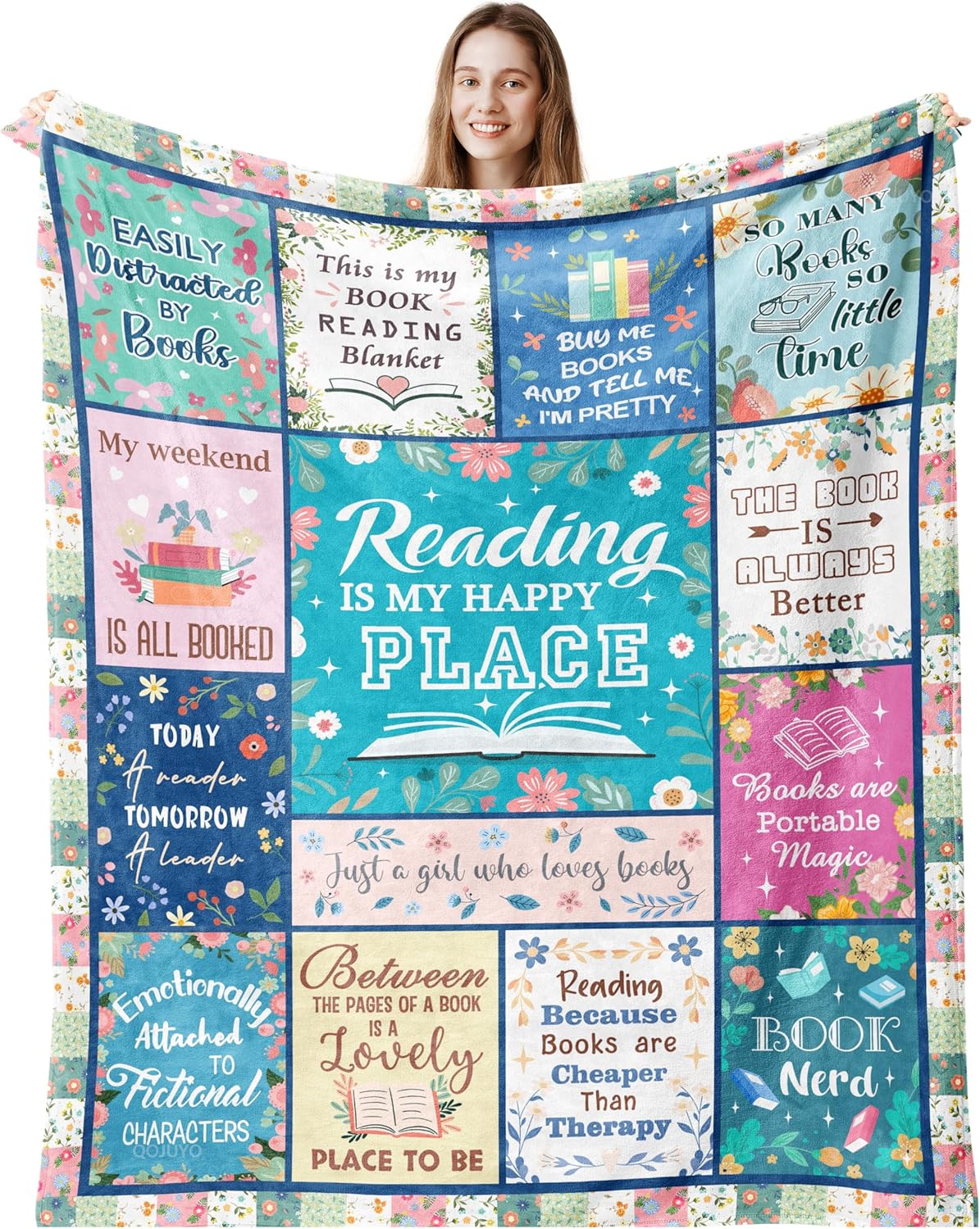 QOJUYO Book Lovers Gifts for Women, Gifts for Book Lovers Women, Bookish/Librarian/Bookworm Gift for Reader, Reading Blanket 60"x50"