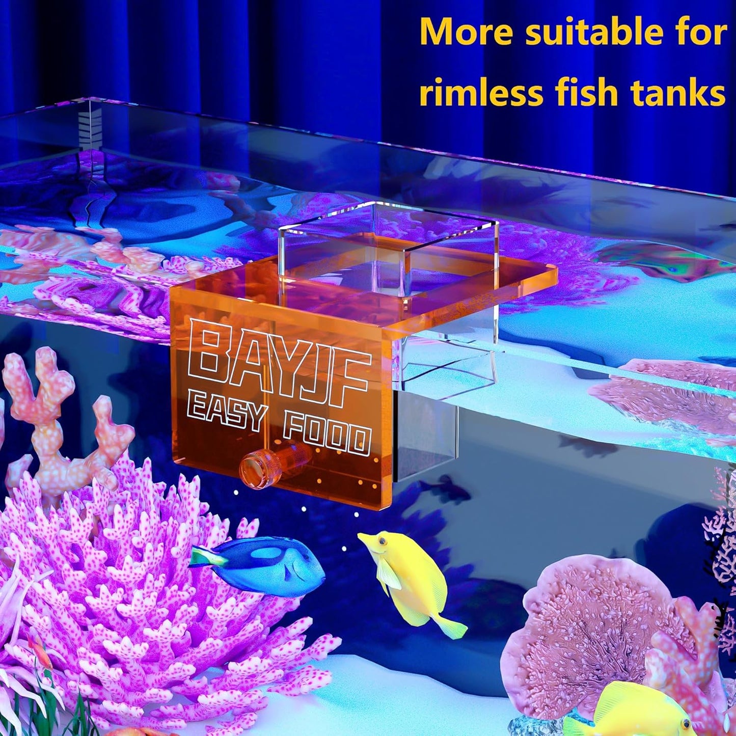 Hanging Acrylic Fish Feeding Ring for Aquarium,Transparent Orange Square Fish Food Feeder for Aquarium Accessories,Suitable for Betta Guppy Clownfish
