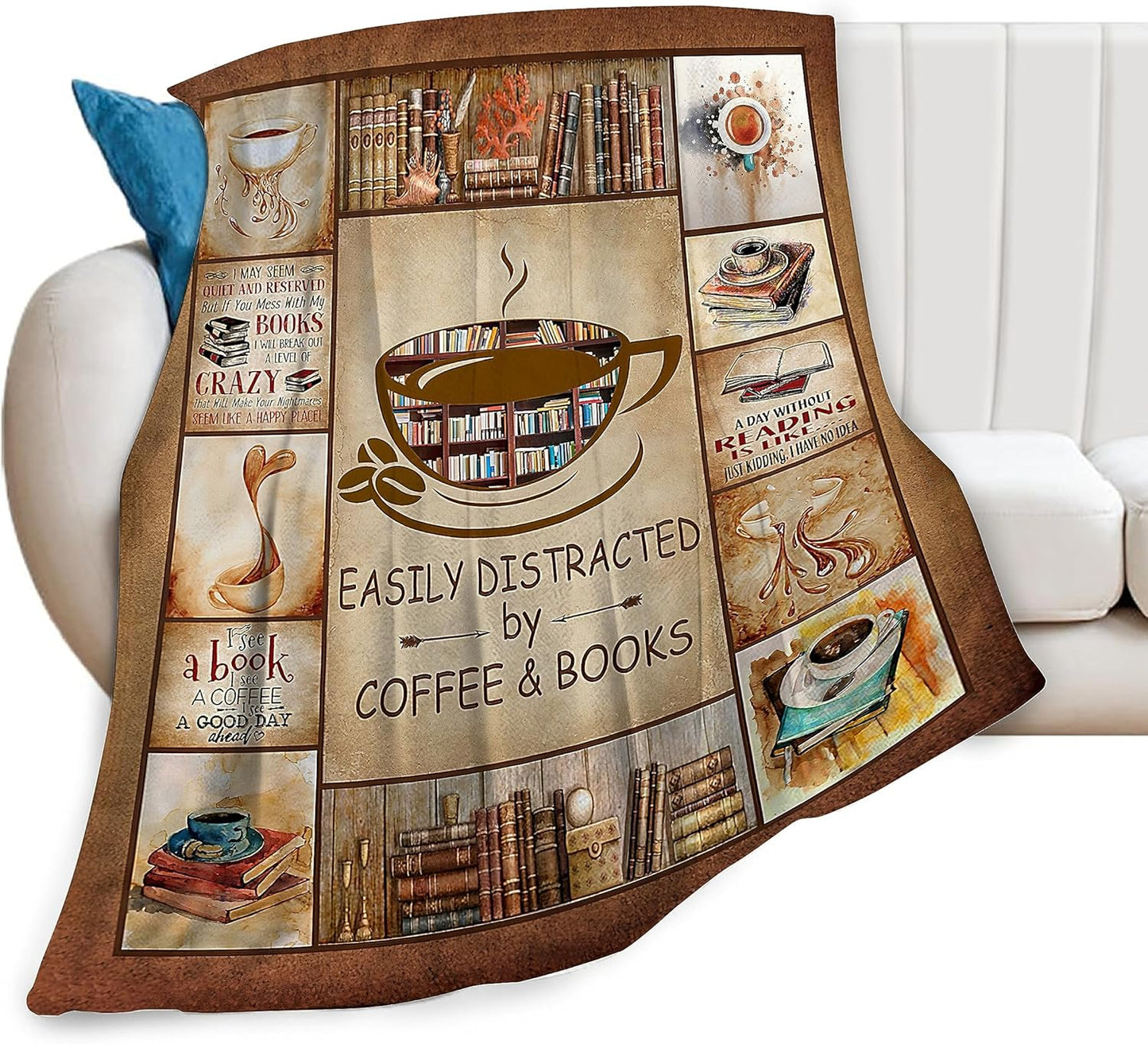 Book Lovers Gifts Blanket Flannel Fleece Reading Librarian Coffee Throw Blanket Cozy Plush Ultra Soft Fuzzy Reader Bookworm Graduation Blankets for Girls Women Boys Men 50"X40"