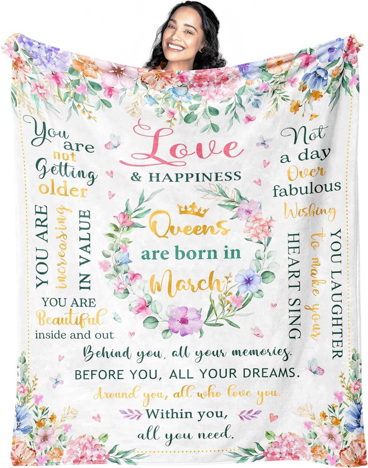 March Birthday Gifts for Women Blanket 60"x50", Birthday Gifts for Women Mom Girls Daughter Wife Sister, March Bday Throw Blanket