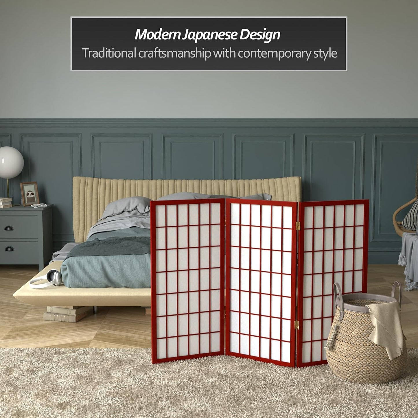 3 ft. Short Window Pane Shoji Screen - Rosewood - 3 Panels