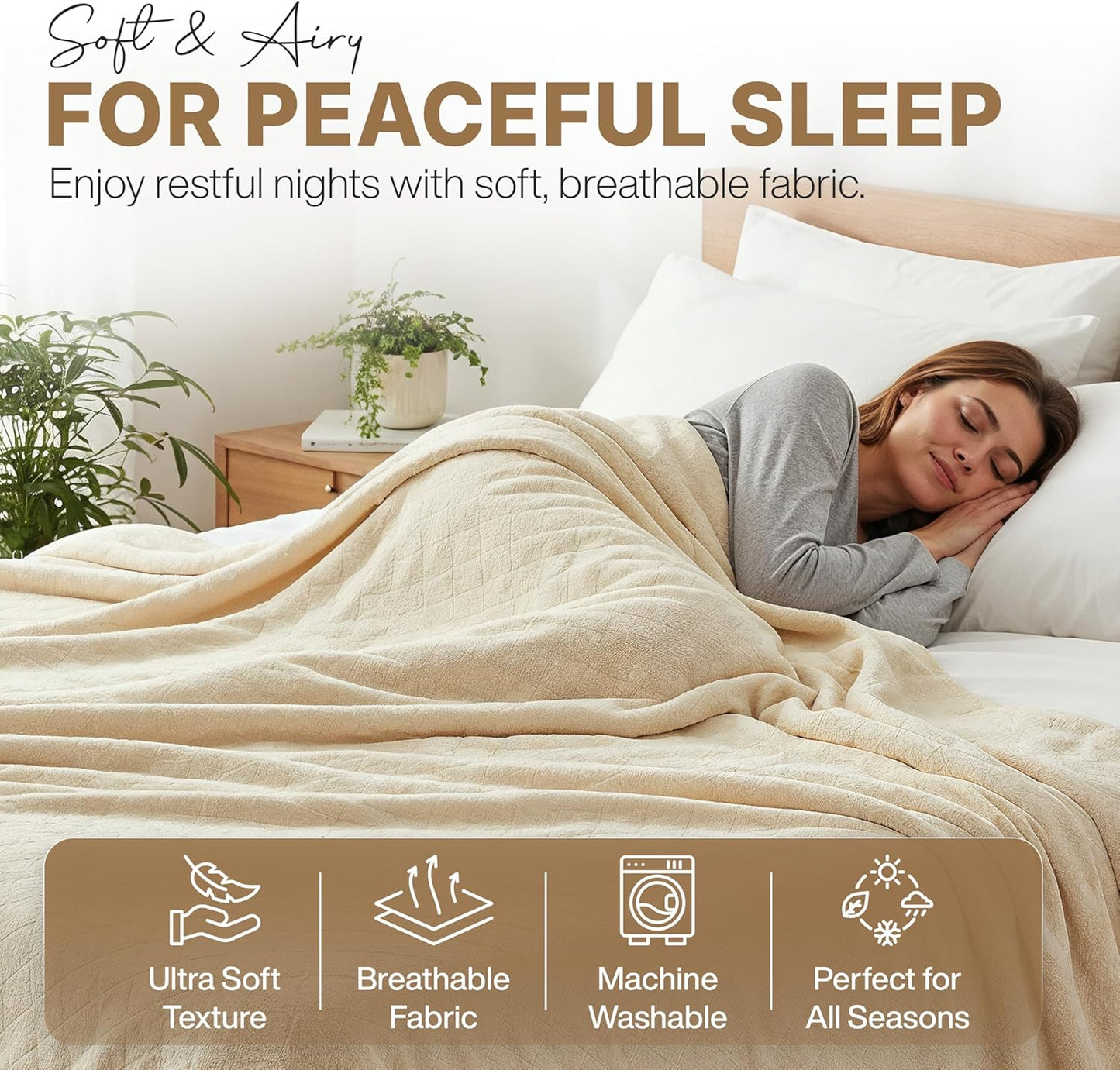 Soft Fleece Throw Blanket – Cozy Lightweight Blanket for Bed, Sofa & Travel 39x59in Warm Plush Decorative Cream Throw for Home and Livingroom