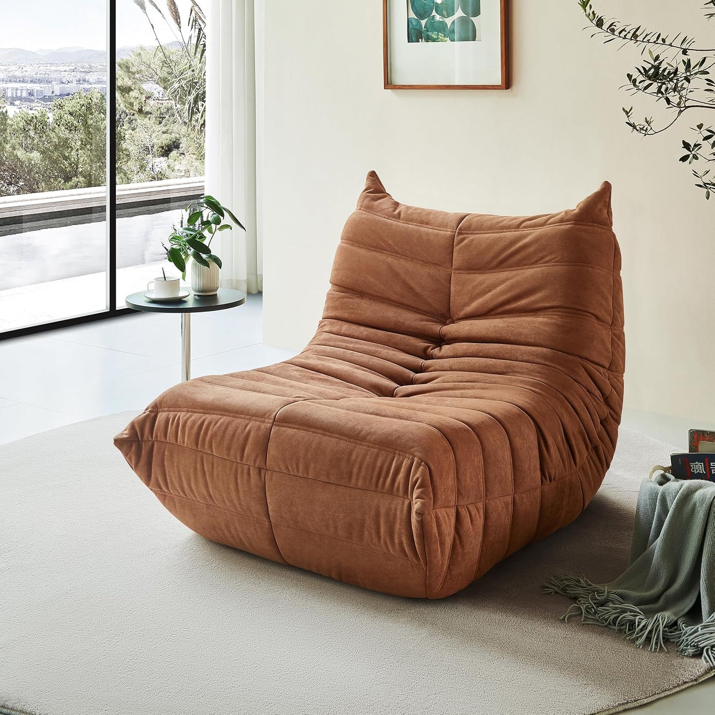 Green Bean Bag Chair - Corner Sofa, Fireside Floor Couch for Living Room, Bedroom, Gaming & Office (Brown, Single)