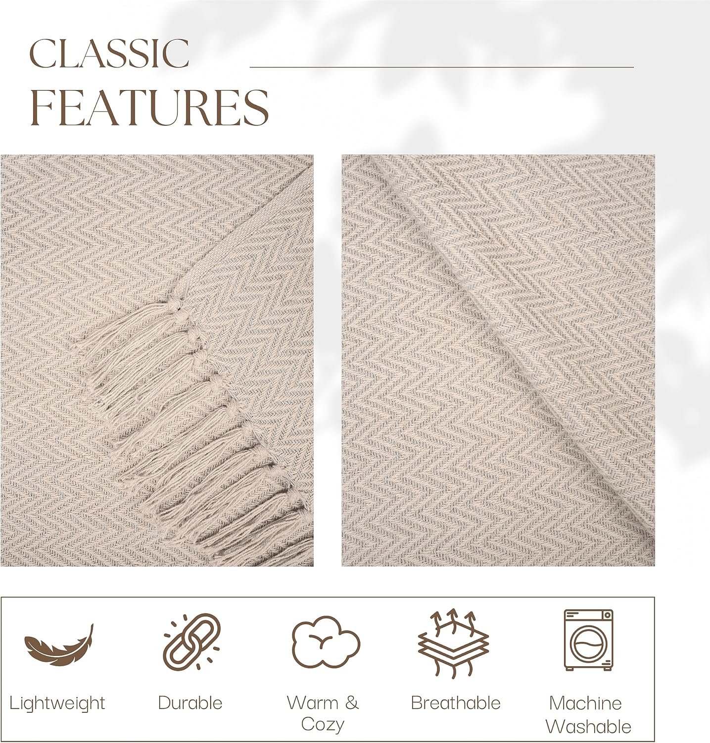 RAJRANG Silver Lining Cotton Herringbone Throw Blanket 50 x 60 Inch - Modern Boho Living Room Decor Cozy Warm Bed Throws Soft Luxury Blankets for Indoor Outdoor Beige