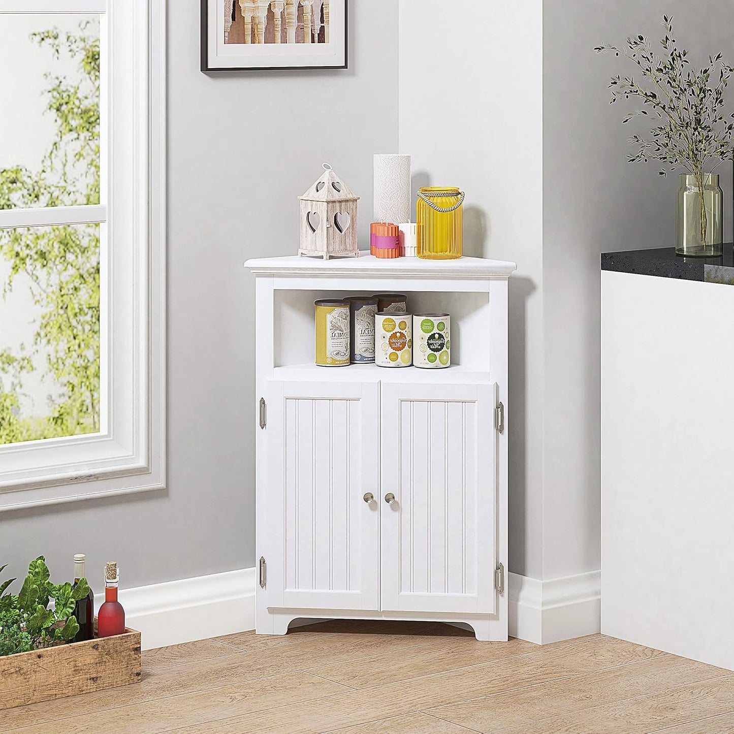 UTEX Bathroom Corner Storage Cabinet, Small Floor Corner Cabinet with Doors and Adjustable Shelves, Freestanding Narrow Storage Organizer for Bathroom, Kitchen, Living Room, White | Floor Corner Cabinet, Doors, Adjustable Shelves, Freestanding, Narrow Cab