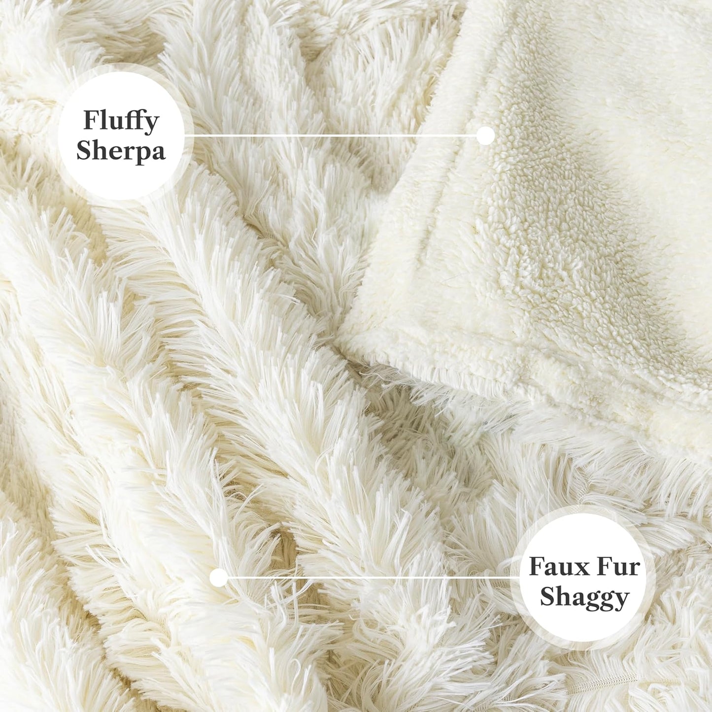 Pavilia Cream Beige Fluffy Throw, Twin Bed, Fuzzy Blanket for Women Men, Super Soft Thick Faux Fur Sherpa Blanket Throw, 60x80