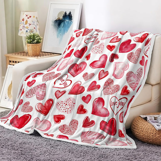 JAWO Valentines Blanket, Pink Heart Blanket Ultra-Soft Cozy Valentines Day Gifts Girlfriend Blankets Boyfriend Wife Birthday, Heart Blanket Throw for Home Living Room Bed Couch Sofa Decor Lover Gifts