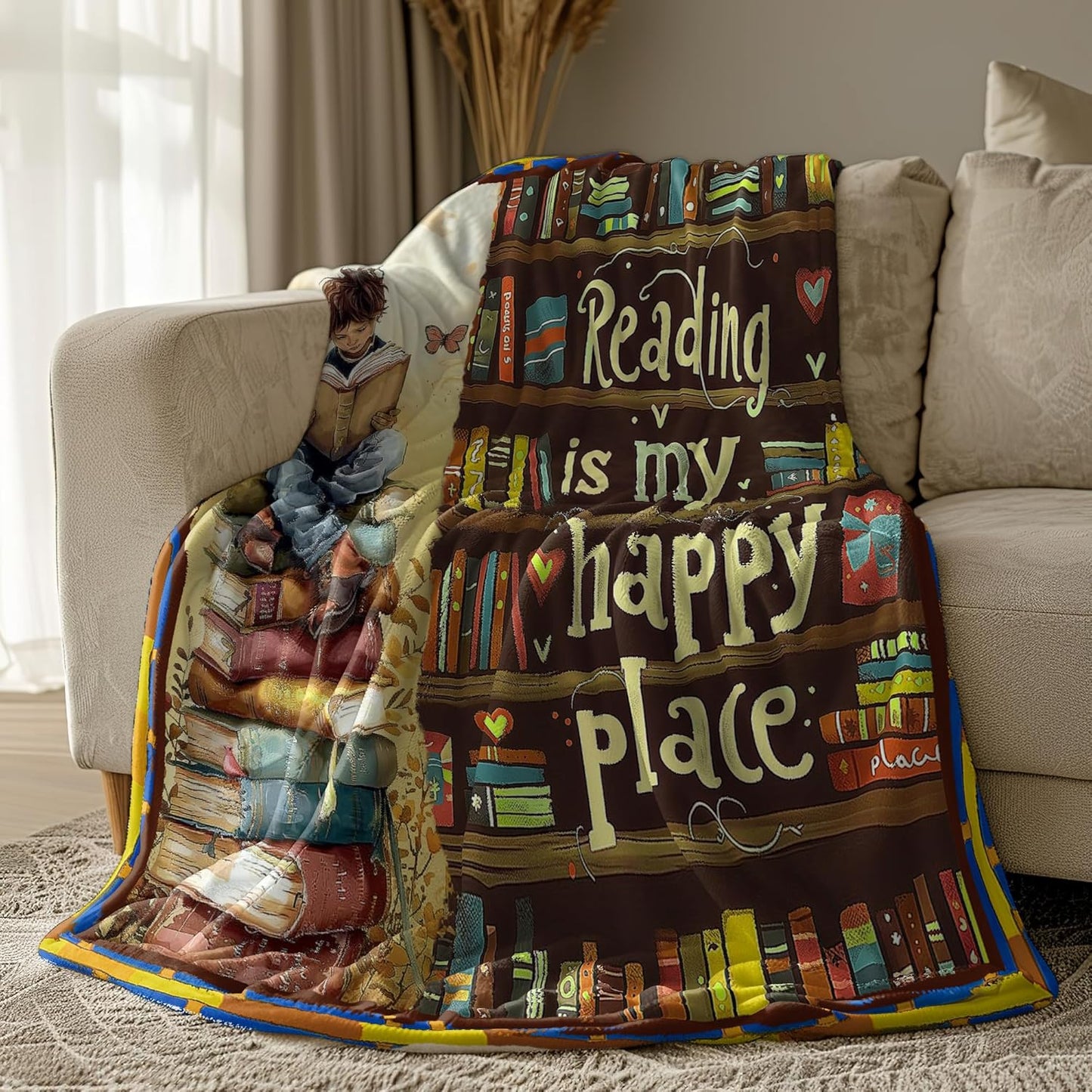 Book Lovers Throw Blanket, Super Soft Cozy and Warm Flannel Bedding Blanket, 50x40 Inch for Readers