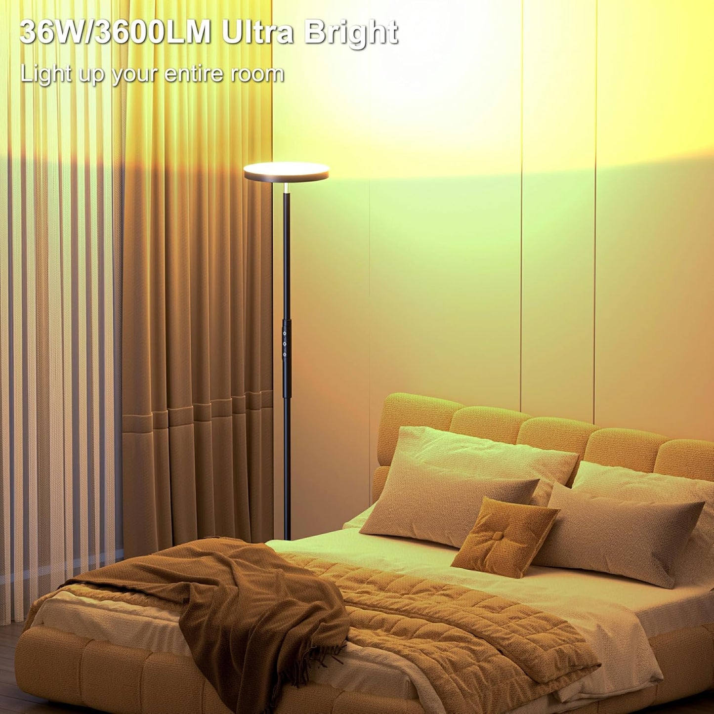RGB Torchiere Floor Lamps for Living Room, 3600LM 36W Bright LED Standing Lamp with Remote, Modern Color Changing Tall Lamp with Stepless Dimming, 69" Corner Floor Lamp for Bedroom, Office