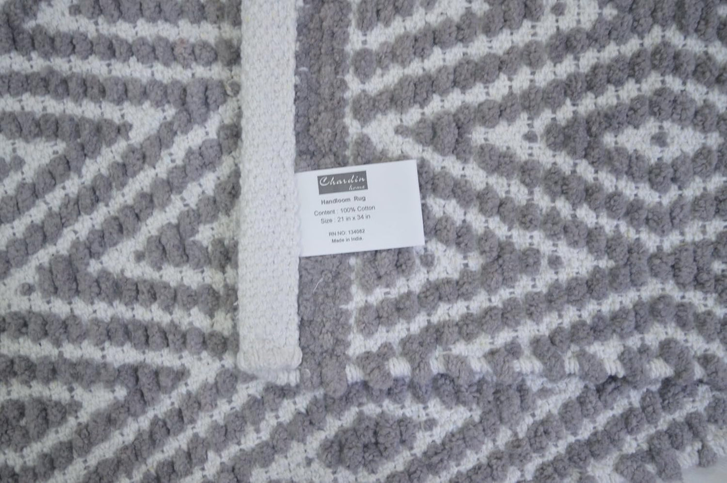 Chardin home 100% Cotton Diamond 3x5 Area Rug Fully Reversible, Machine Washable, Greyish Beige-White