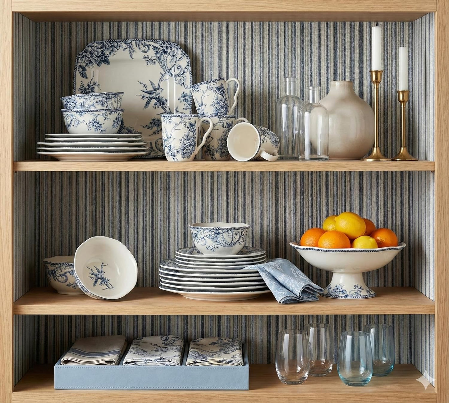 222 Fifth Adelaide 16-Piece Floral Porcelain Dinnerware Set | Microwave and Dishwasher Safe Dining Set for 4 | Stackable and Chip-Resistant Plates Bowls and Cups | Gift for Housewarming and Wedding