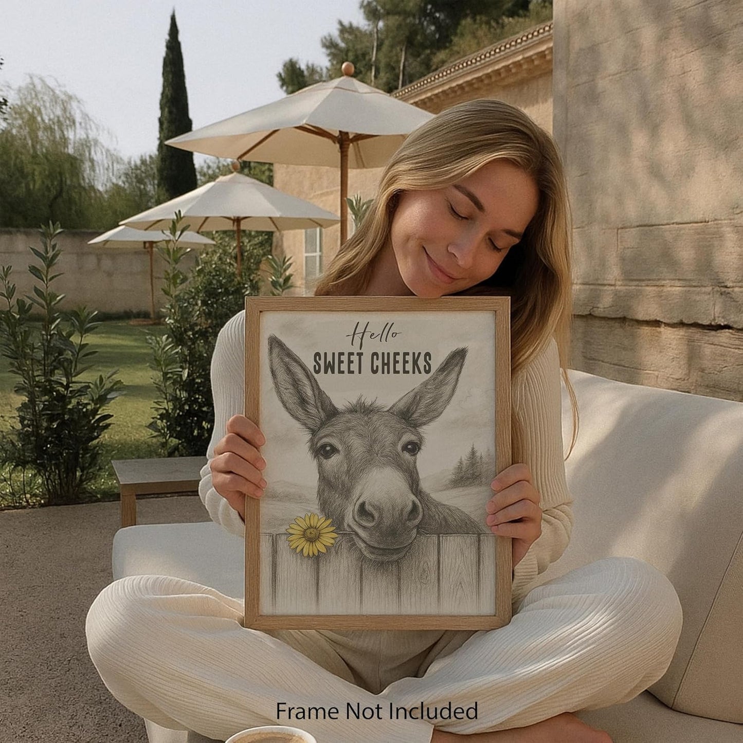 ZUKIY Howdy Humor with Farm Charm - Funny Donkey Wall Art Poster 8x10 Inch - Unframed Rustic Farmhouse Bathroom Decor - Animal Poster for Wall Decoration in Home Hallway Office or Studio