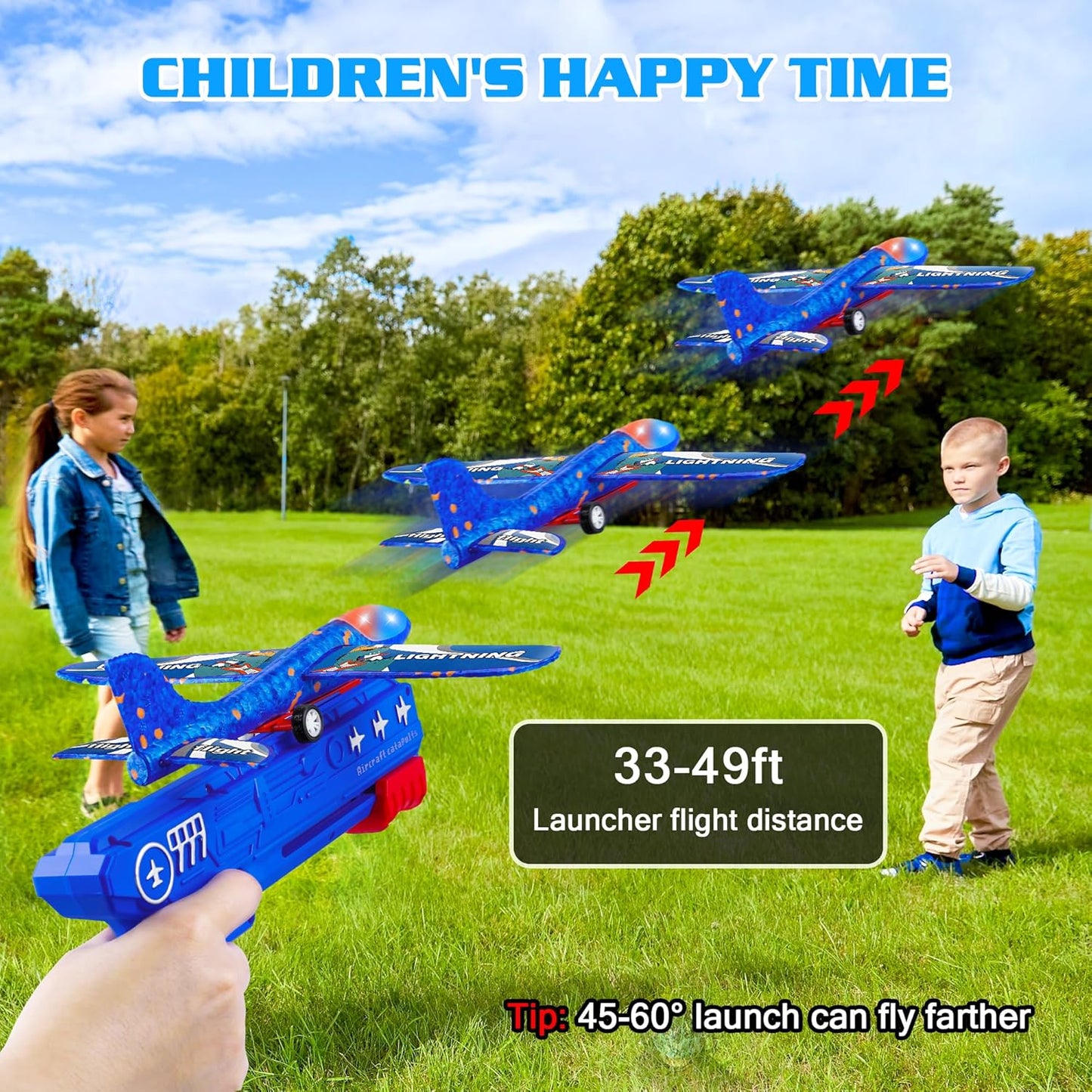 3 Pack Airplane Launcher Toys, 2 Flight Modes LED Foam Glider Catapult Plane, Outdoor Flying Toy for Kids, Birthday Gifts for Boy Girl 3+ Year Old, B-Day Party Supplies