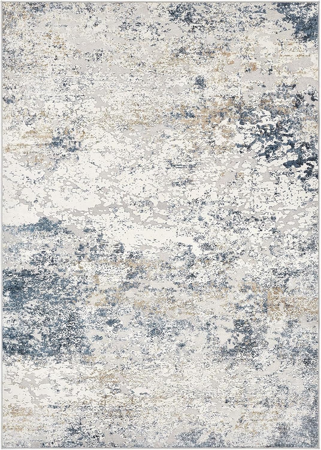 Area Rug Living Room Rugs - 5x8 Abstract Large Soft Indoor Washable Rug Neutral Modern Low Pile Carpet for Bedroom Dining Room Farmhouse Home Office - Beige Blue