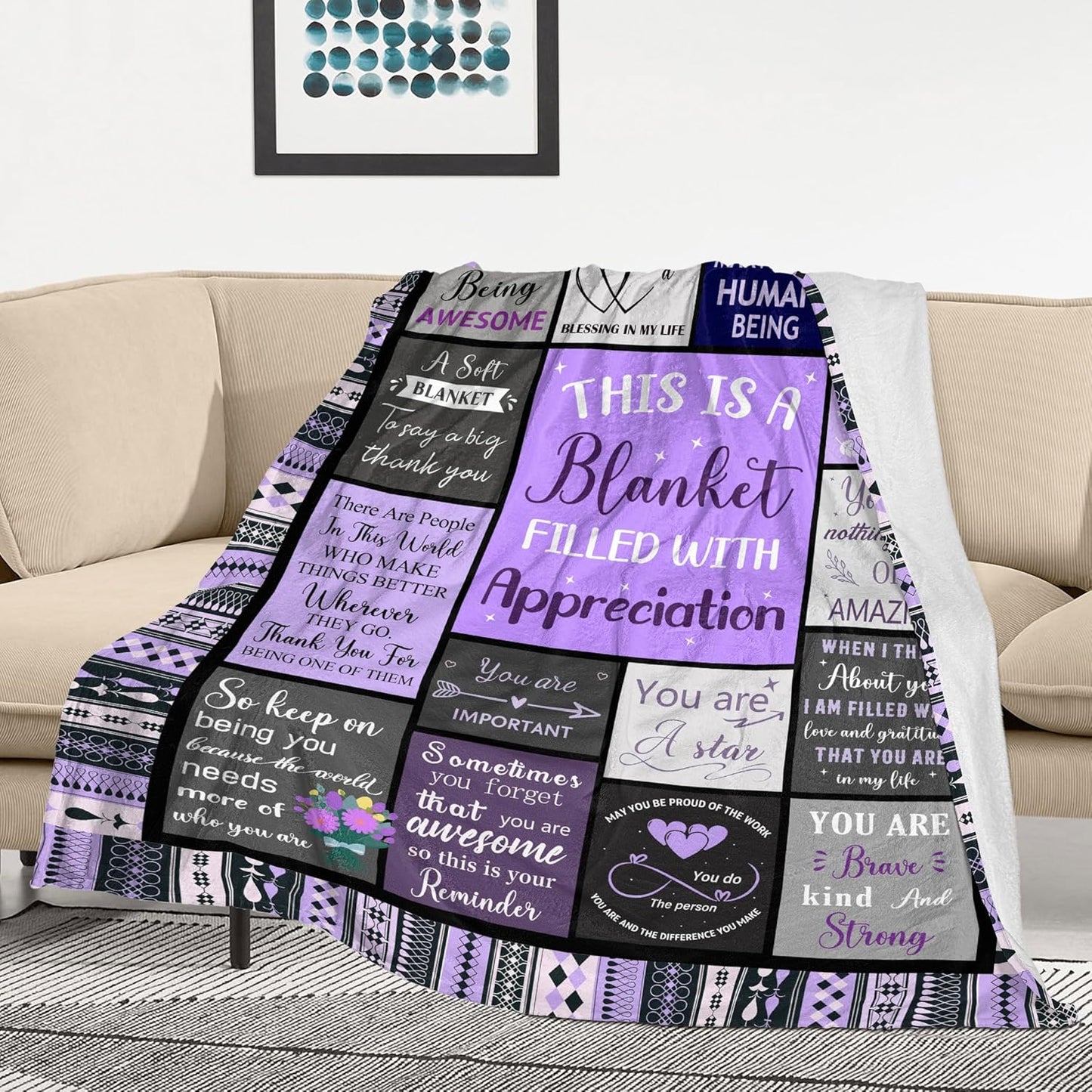 Thank You Gifts for Women Coworkers Boss Friends Teacher, Appreciation Gifts for Employees Nurse Neighbors Volunteer, Inspirational Gifts for Women, Soft & Cozy Purple Throw Blanket 60"x50"
