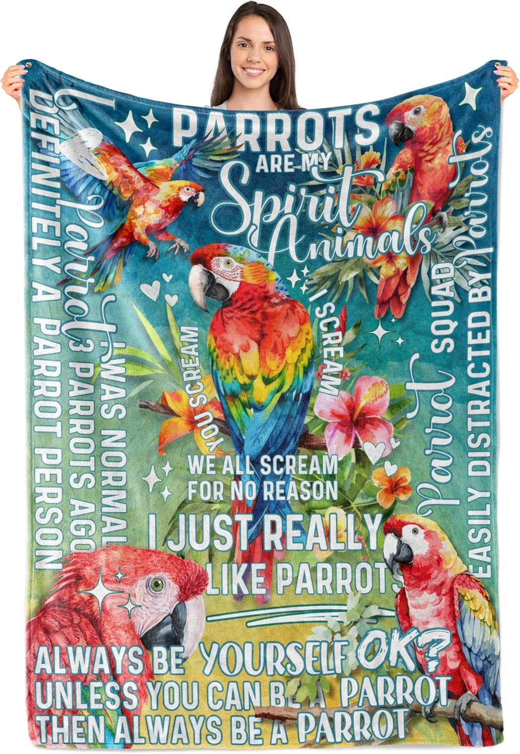 Parrot Gifts, Gifts for Bird Lovers, Parrot Flannel Throw Blanket for Adults, Teens, Boys, Sons, Brothers, Best Friends, Coworkers, 50 X 65 Inches