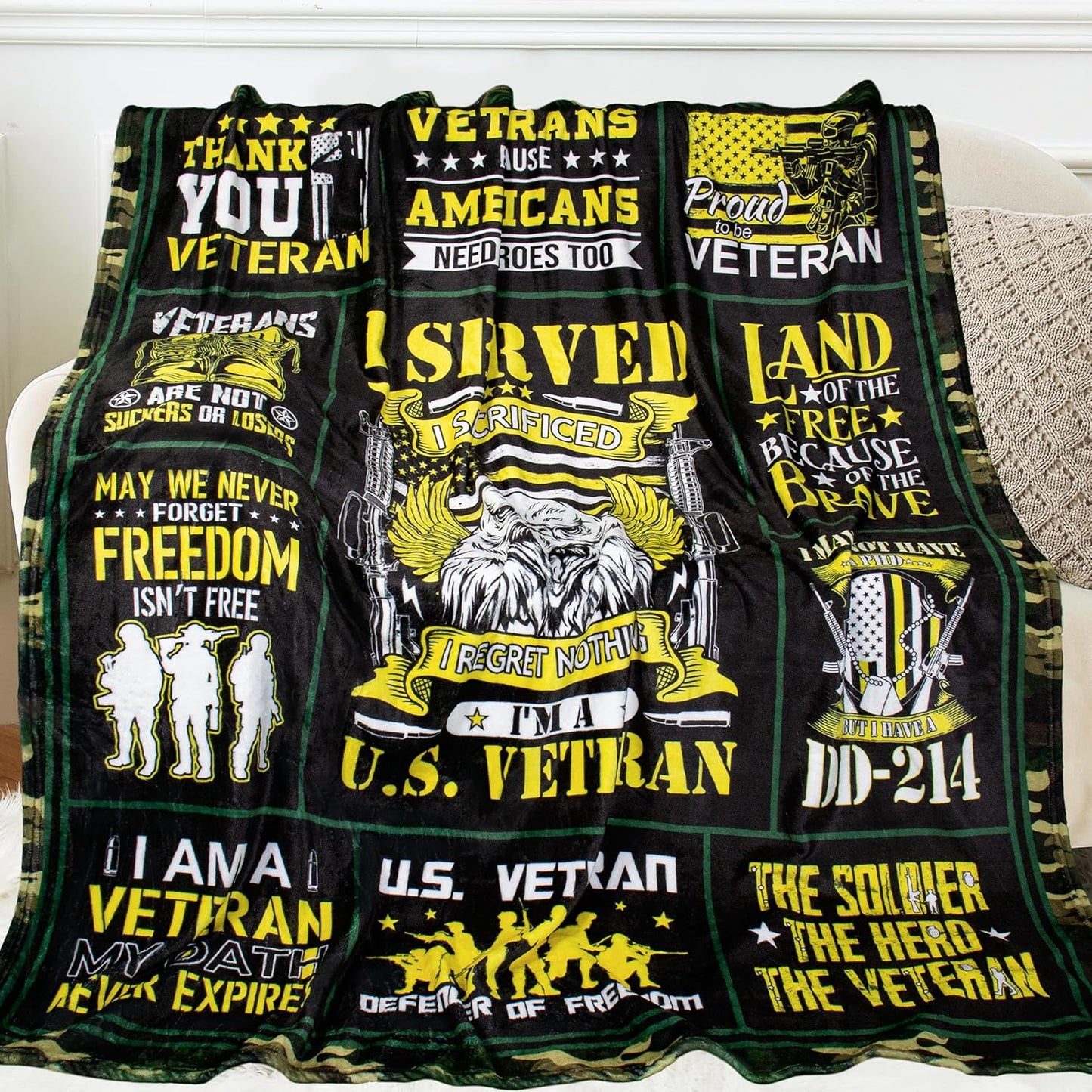 Veterans Gifts for Men, Veterans Throw Blanket 60"X50", Veterans Day Gifts Ideas for Men, Navy/Army/Air Force Veteran Gift for Him/Dad, Patriotic Hard Head Vietnam Veteran Blanket