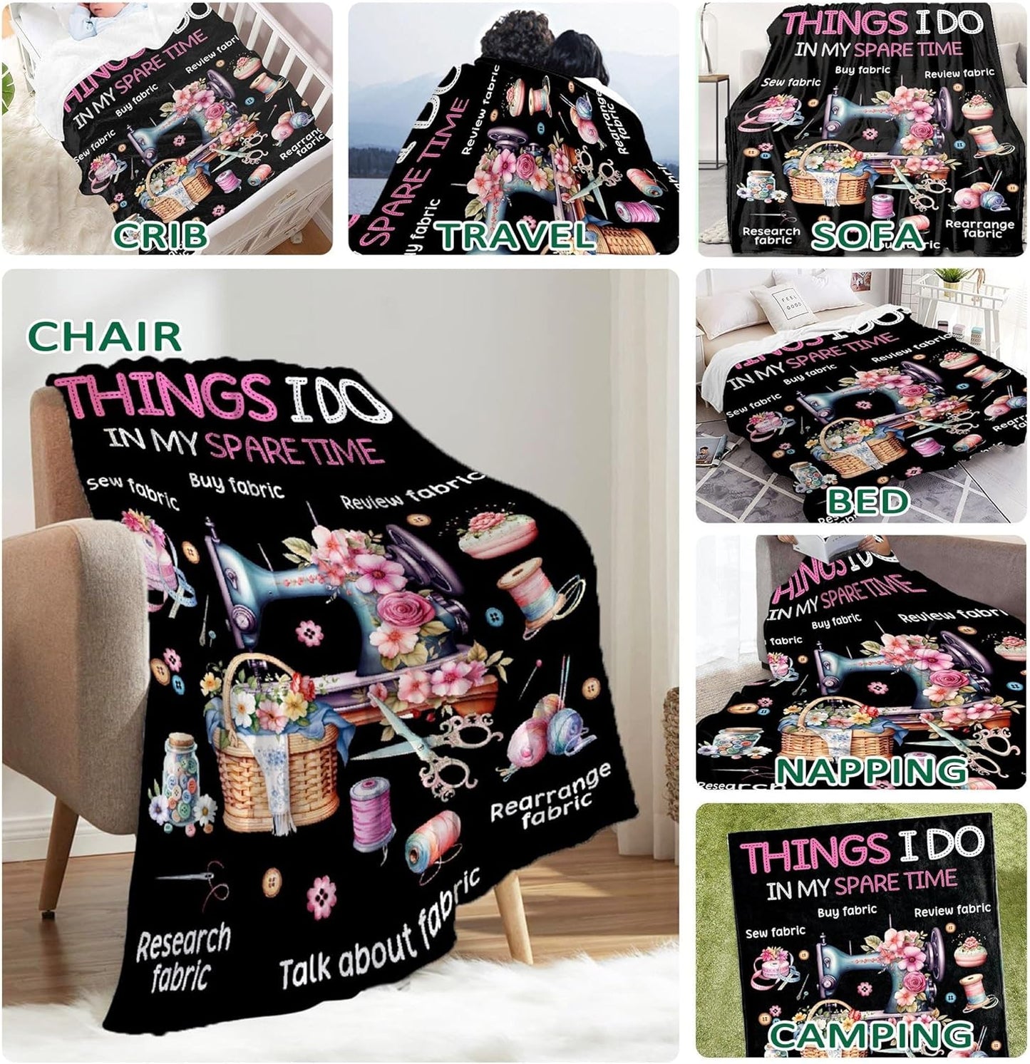 Sewing Blanket, Gifts for Sewing Lovers,Quilt,Quilting Lovers, Soft Lightweight Plush Flannel Quilt Throw Blankets for Mom Grandma Women Girls, 40"x50" for Kids