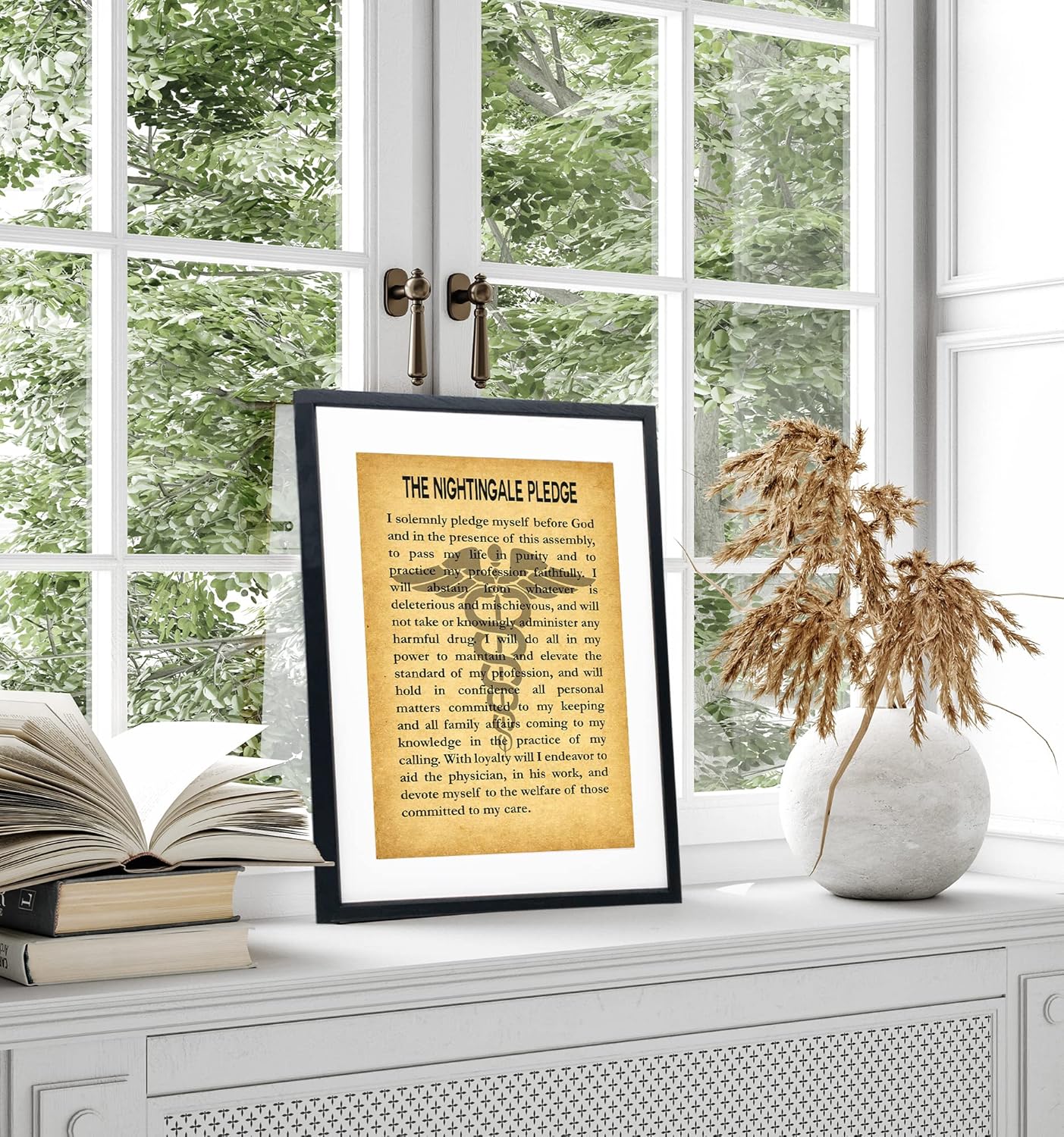 Nurse Graduation Gift Poster - Gift For Nurse Framed The Nightingale Pledge Framed Art Print / Nightingale Pledge Motivational Wall Art, Posters for Bedroom, Medical Gifts Quotes Wall Decor & Office Decor (8 x 10, Vintage)