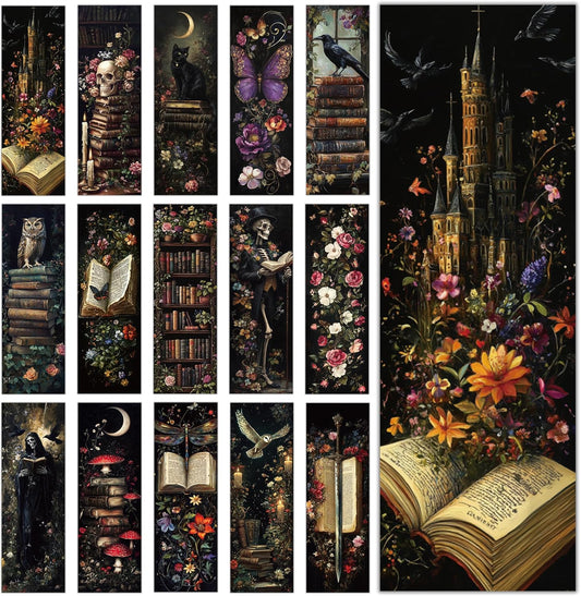 120 Pcs Dark Academia Bookmarks Bulk, Gothic Floral Aesthetic Paper Book Mark with 15 Designs for Reading Women, Dark Romance Merch Bookish Gifts Reading Accessories for Women Teens Adults
