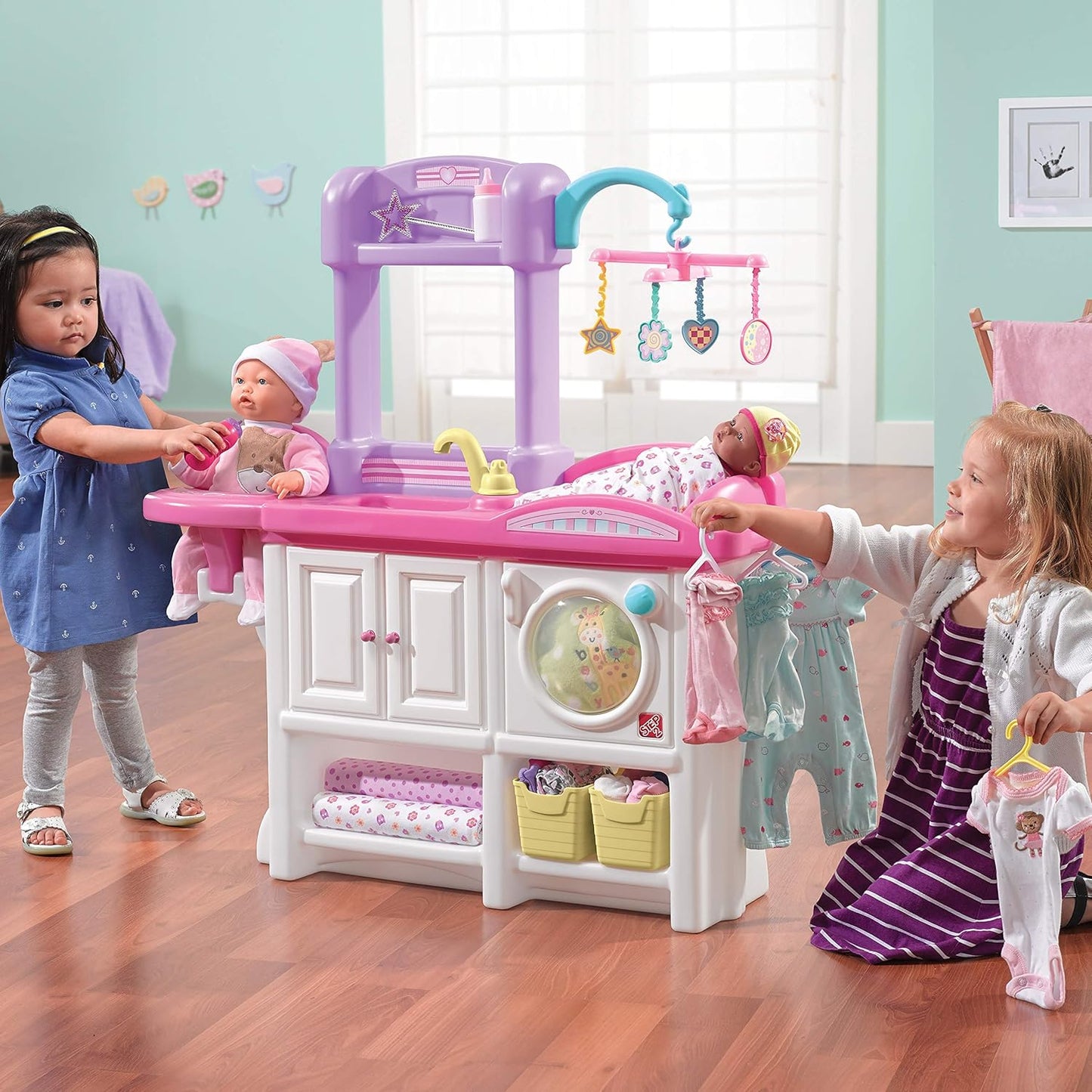Step2 Love & Care Deluxe Baby Doll Nursery Playset for Kids, Compact Changing Station & Crib, Made of Durable Plastic, Includes Toy Accessories, For Toddlers 2-6 Years Old, Pink