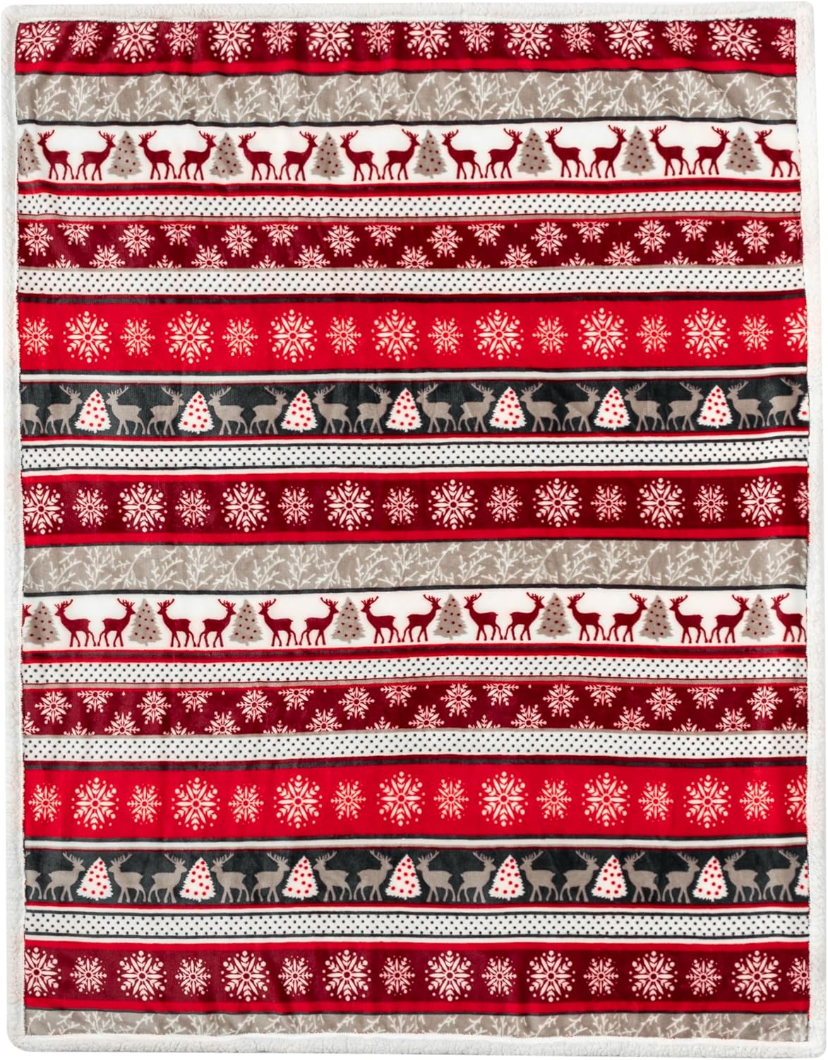 PAVILIA Christmas Sherpa Throw Blanket, Red & White Snowflake, Reindeer, Reversible Fleece & Sherpa Cozy Winter Blanket for Couch & Bed, 50x60, Christmas & Holiday Decor