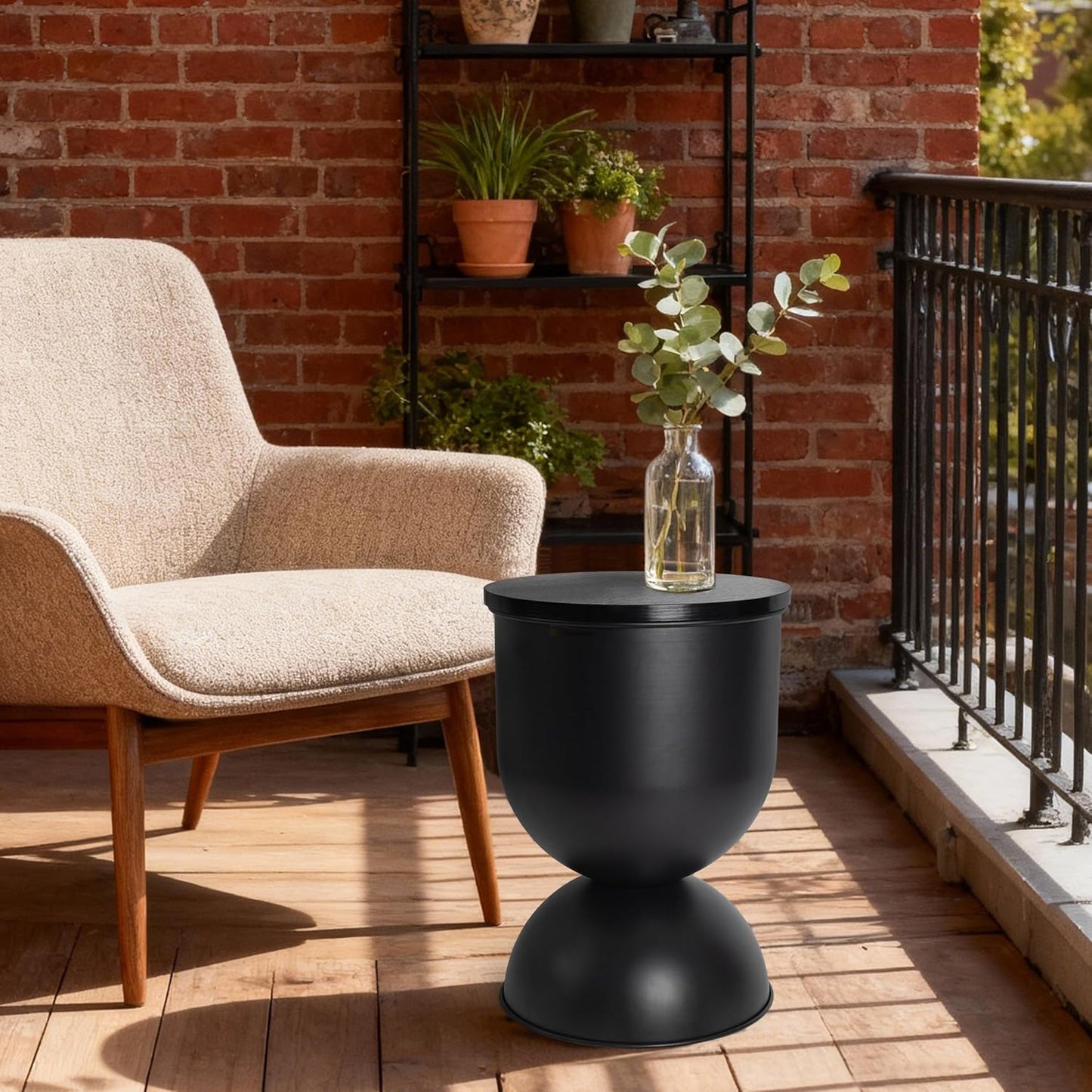 AELS Mid Century Modern Storage Drum Side Table, 12.5" Wide Black Metal End Table with Removable Lid, Accent Table for Living Room, Bedroom or Entryway