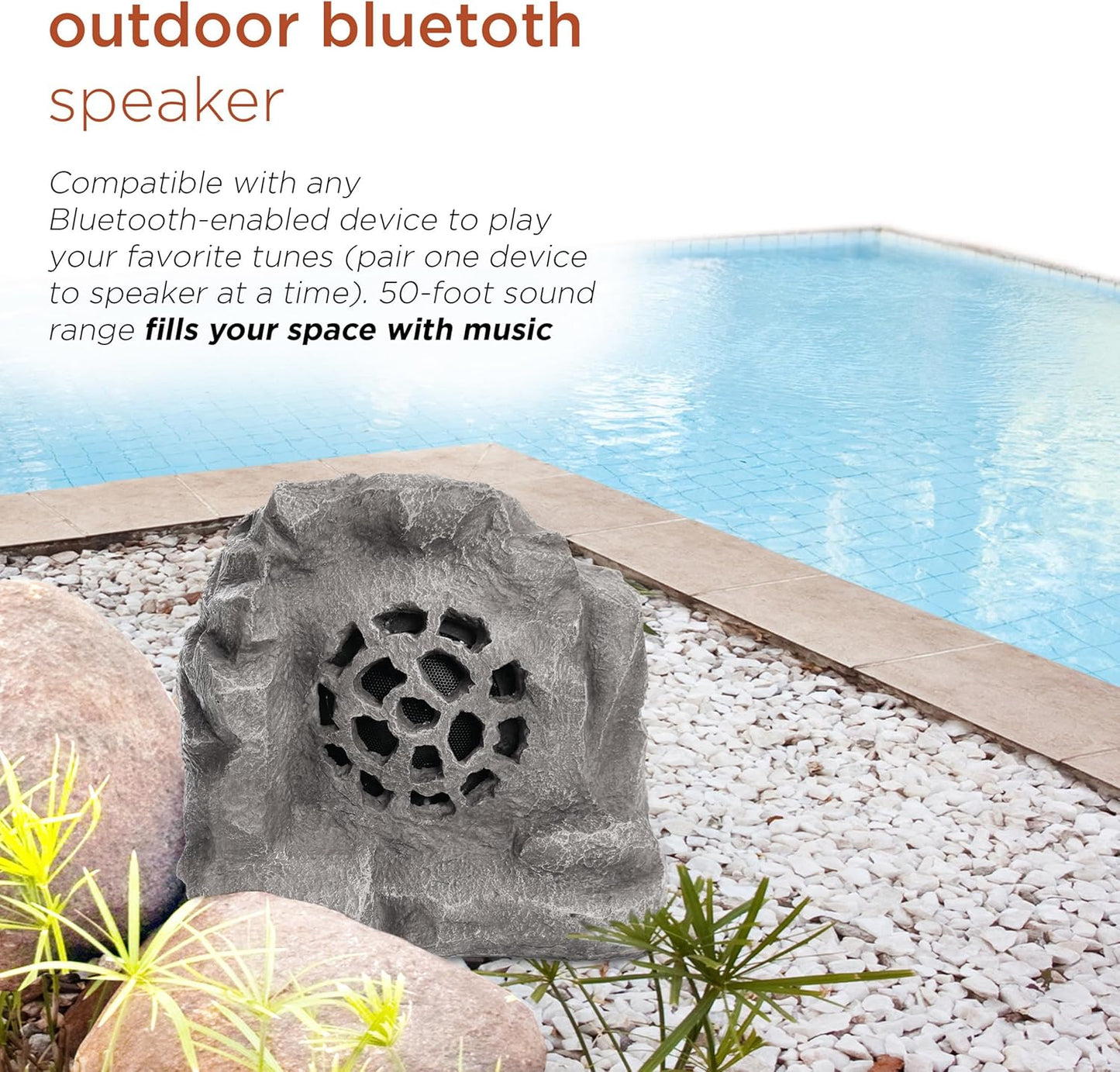 Alpine Corporation 11" Tall Waterproof Bluetooth Solar-Powered Wireless Rock Speaker with 50 Foot Range High-Fidelity Sound, and Portable Audio System, Gray