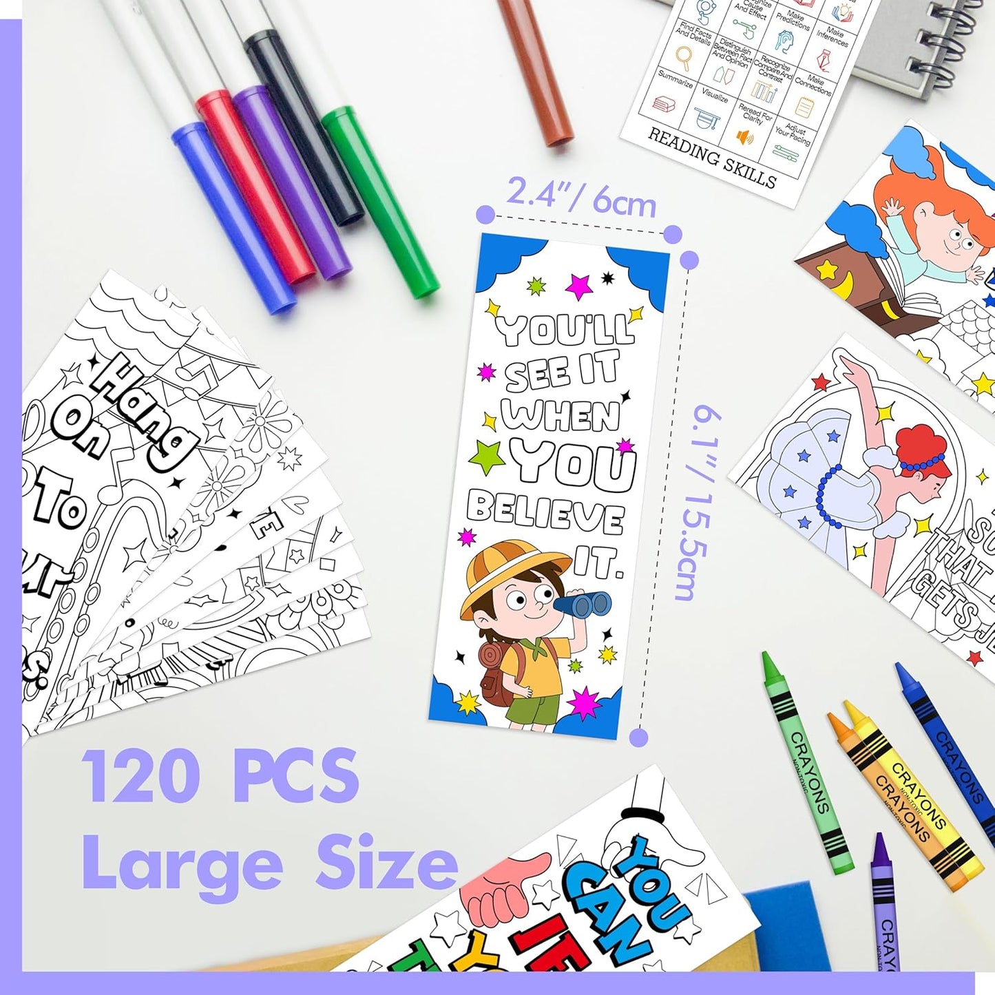 120 PCS Inspirational Bookmarks, 30 Designs DIY Coloring Book Markers Double-Sided Motivational Page Holder for Students, Color Your Own Bookmark for Class Gifts, Kids, Adults, Teachers, Book Lovers
