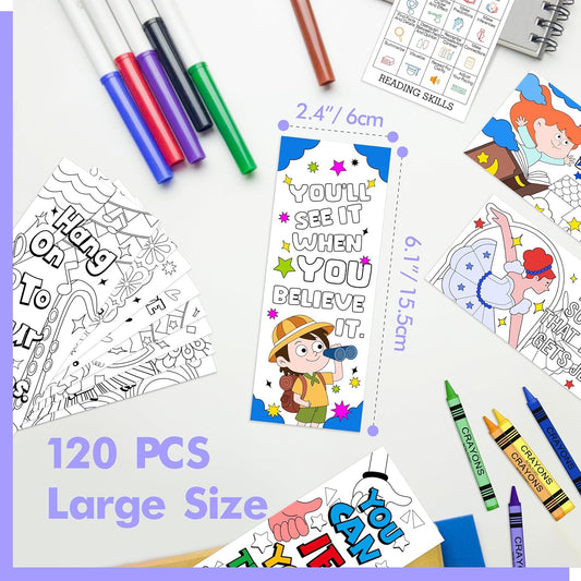 120 PCS Inspirational Bookmarks, 30 Designs DIY Coloring Book Markers Double-Sided Motivational Page Holder for Students, Color Your Own Bookmark for Class Gifts, Kids, Adults, Teachers, Book Lovers