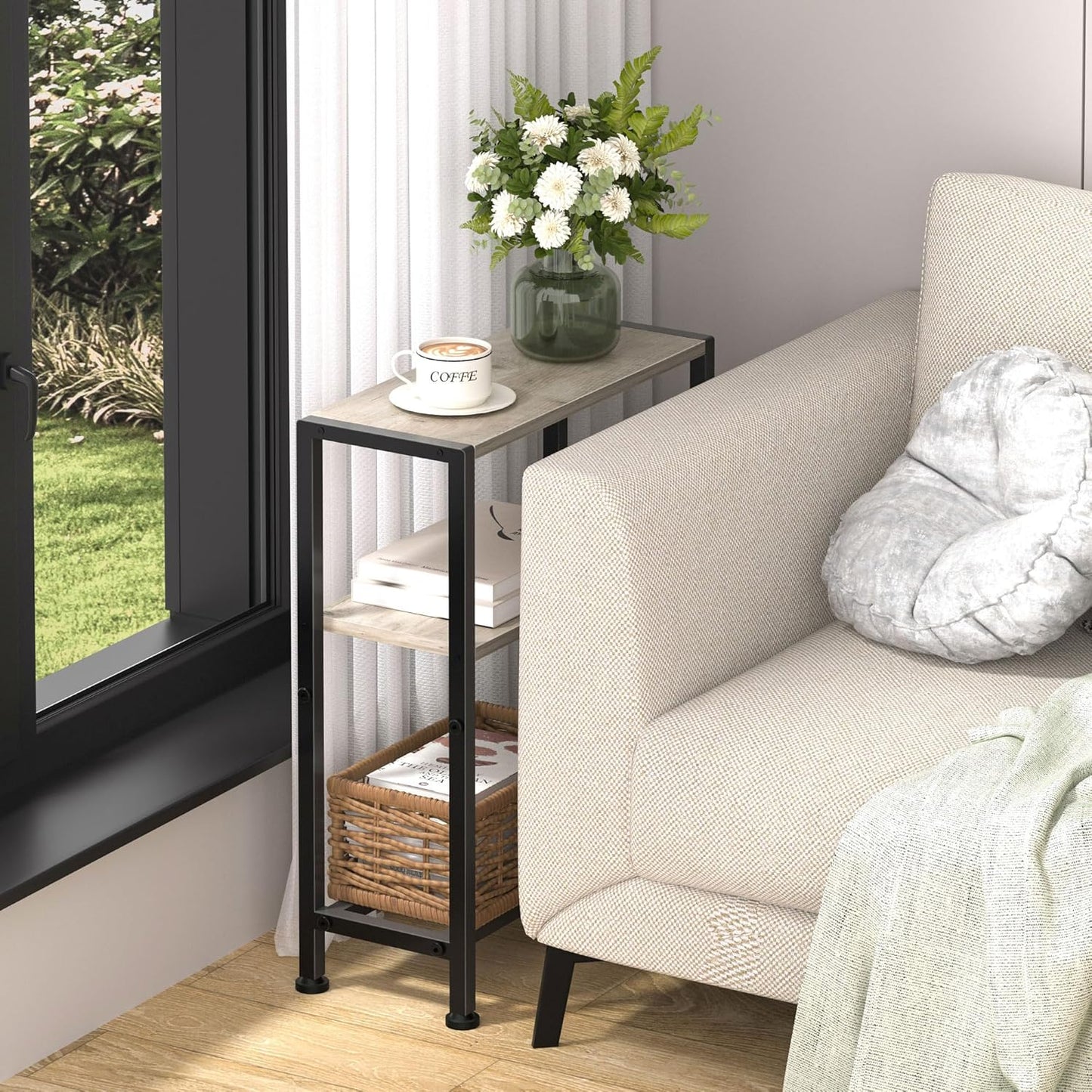 2-Tier Narrow Side Table & 3-Tier Bookshelf