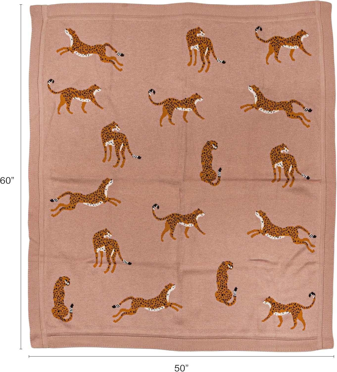 Creative Co-Op Cotton Knit Throw with Cheetahs, Multicolor
