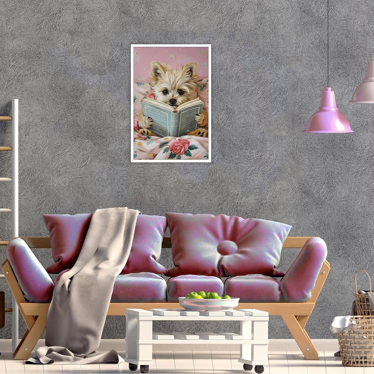 Vintage Dog Reading Books Posters Pink Funny Animal Canvas Wall Art Cute Pet Lovers Minimalist Aesthetic Prints Painting For Girls Room Home Bedroom Dorm Wall Decor 12x16in Unframed