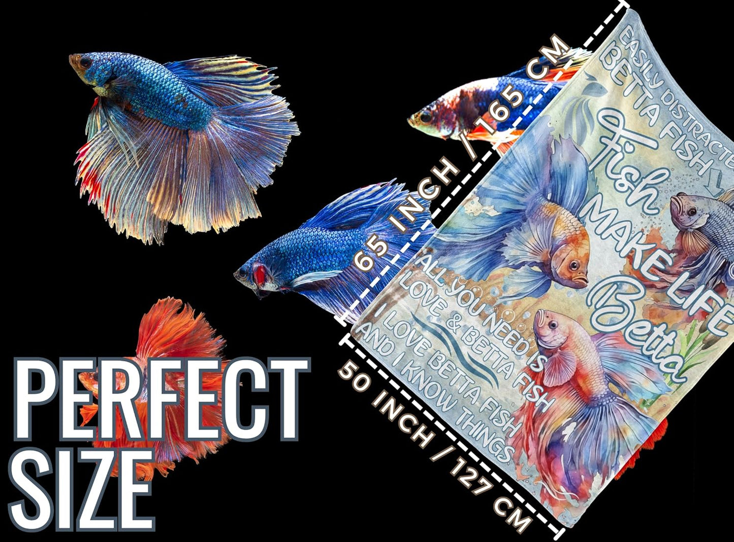 Betta Fish Gifts, Blanket Gifts for Betta Fish Lovers, Gift Ideas for Women & Men, Flannel Blanket Throw, 65 x 50 inches