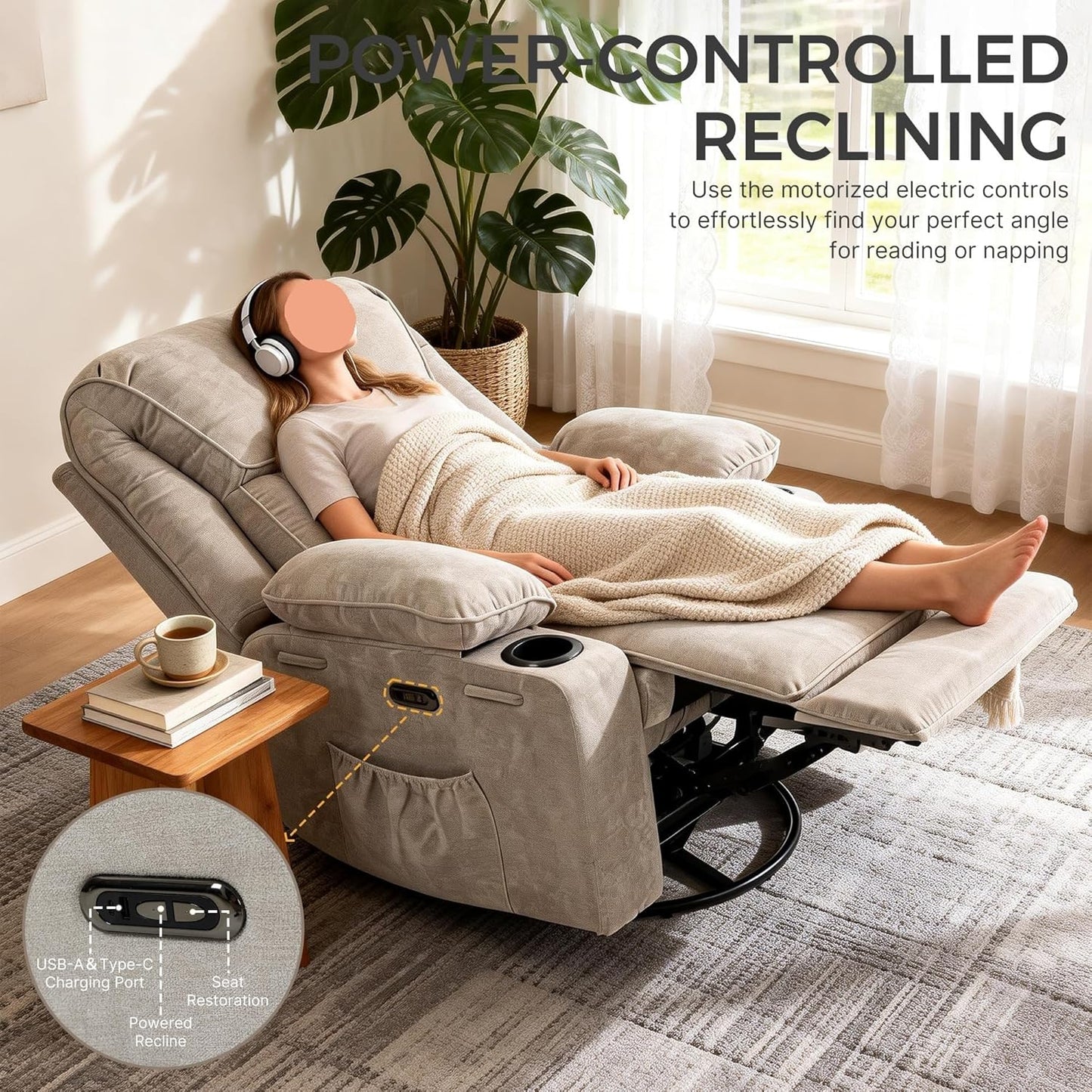 Power Control Reclining Rocking Chair and Glider Massage Swivel Living Room Furniture for Small Spaces Bedroom Lounge Sofa Chairs for Home Theater