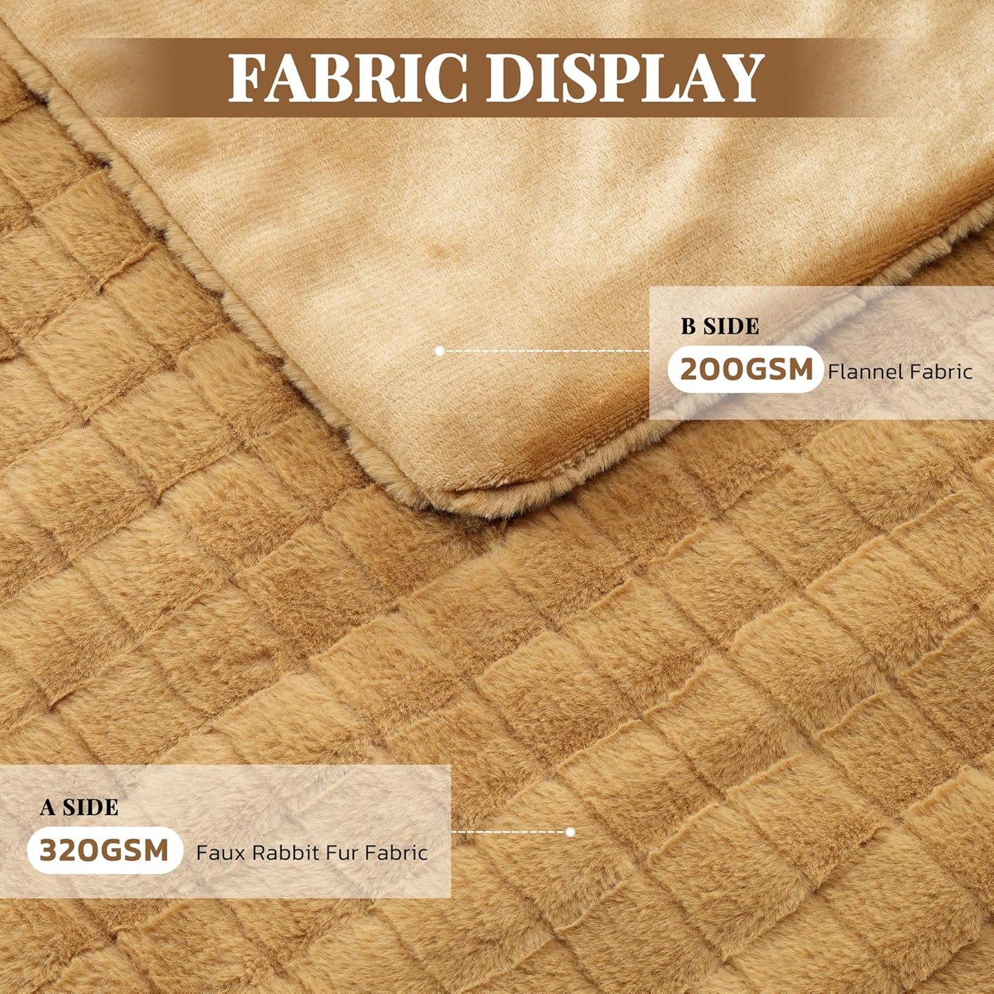 CURECURE Heated Blanket Full Size 72"x84", Soft Warm Faux Rabbit Fur Electric Blanket with 6 Heating Levels, 10 Hours Auto-Shutdown, Fast Heating, Home Use, Machine Washable, Gifts for Adults, Khaki