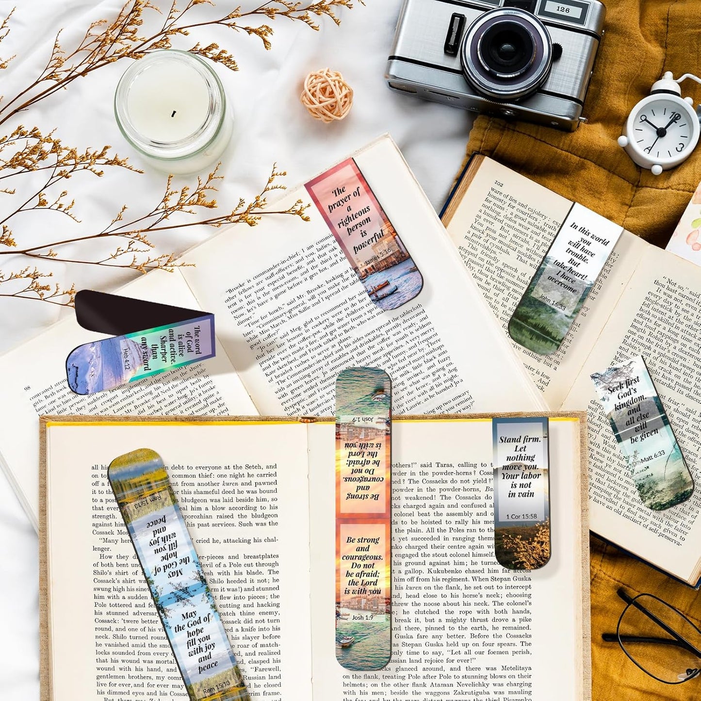 108 Pack Bible Magnetic Bookmarks Christian Magnet Bookmark Clips for Women Men Book Lovers Bible Page Markers for Teachers Students Reading School Office Home, Printing on 2 Side