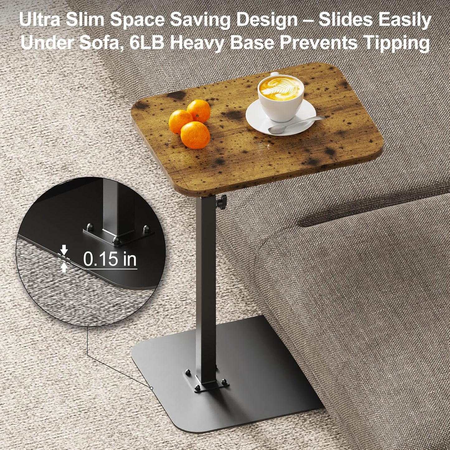 TV Tray Side Table Sofa Tray for Couch Heavy Metal Base Swivel/Adjustable Height, Sofa Bed Bathroom Living Room, Study TV Tray C Shaped End Table Food Snack Trays for Eating Small Spaces