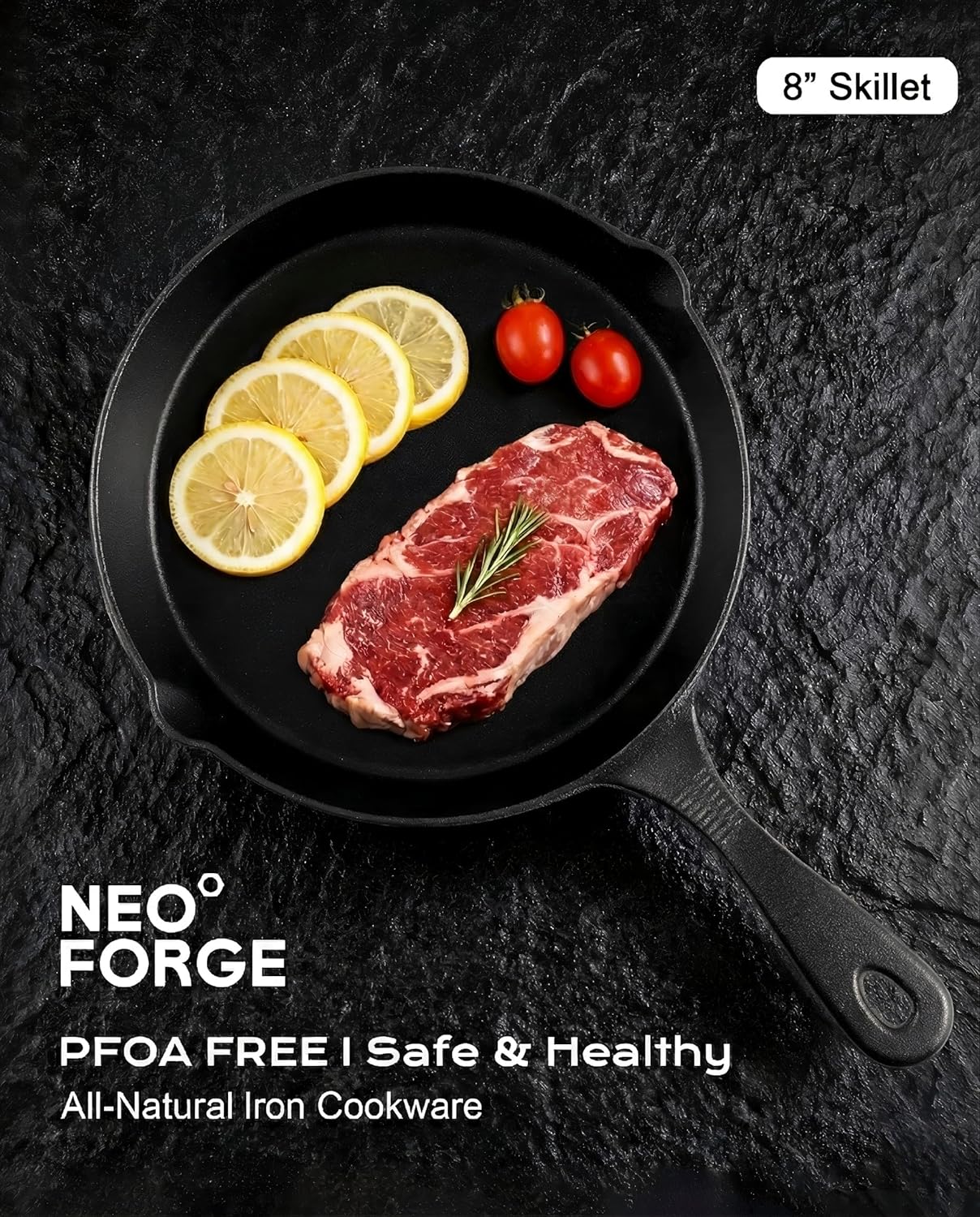 Cast Iron Skillets, 8 Inch Frying Pan with Teardrop Handle, Oven Safe, Durable Camping Cookware for Stove & Grill Use, Indoor/Outdoor