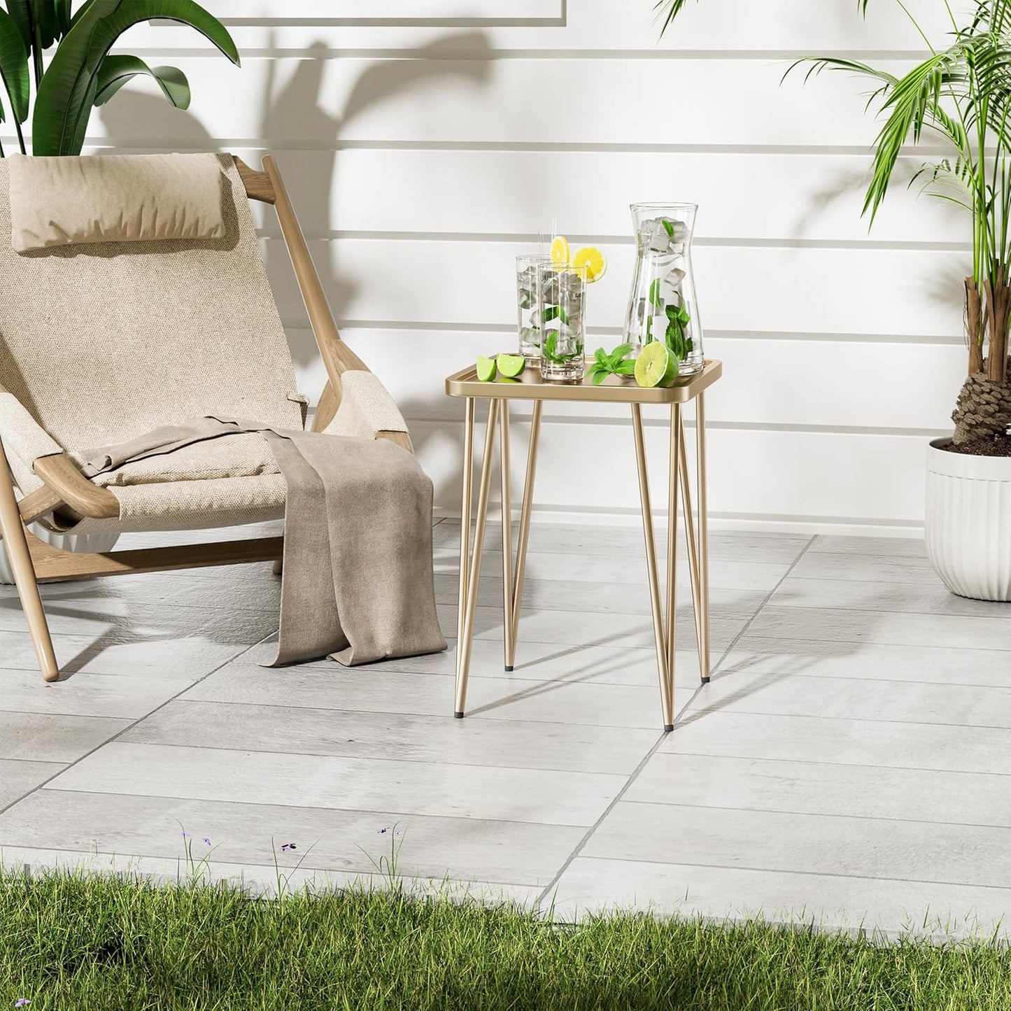 Palama Square Side Table - Metal End Table, Easy Assembly Champagne Gold Bedside Table, Perfect for Small Spaces Indoor or Outdoor, Single Plant Stand
