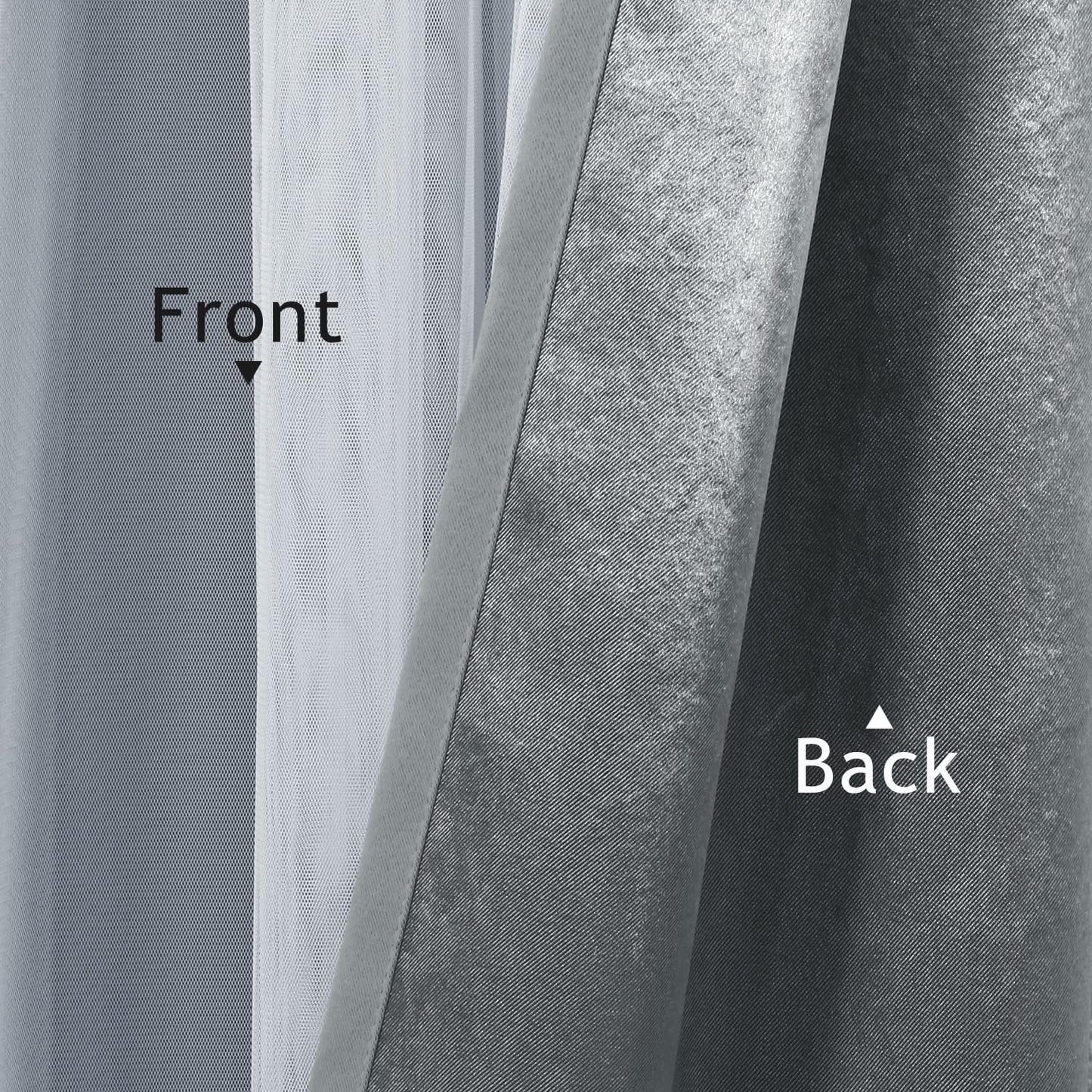 BONZER White Sheer Tulle Overlay Blackout Curtains Grommet Top Mix and Match Curtains for Bedroom, Cloud Grey, 52x63 Inch, Set of 2 Panels