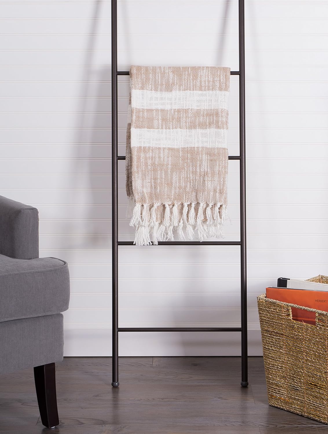 DII Mid-Century Modern Slub Stripe Woven Throw, Taupe, 50x60