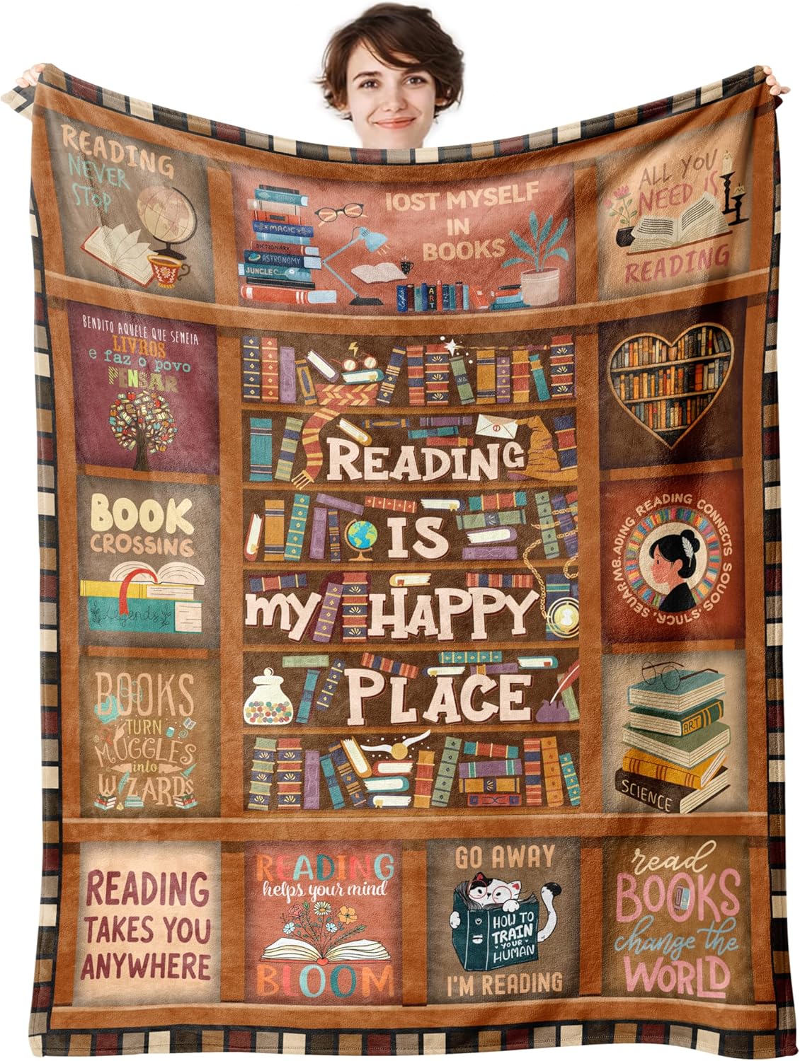 Book Lovers Gifts Blanket for Women, Bookworm Librarian Readers Booklover Bookish Gift, Books Lover Throw Blanket, Reading Accessorie Blankets Present For Birthday Christmas (Book Lovers-1, 80"X60")