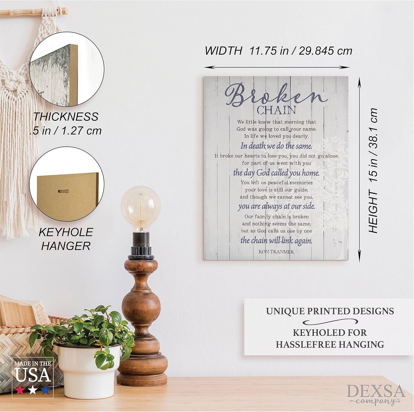 Dexsa Broken Chain 11.75 x 15 Wood Plank Look Wall Art Plaque | Made in the USA